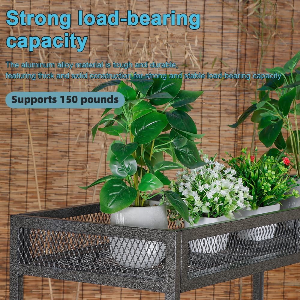 2-Tier Metal Plant Stand - Indoor/Outdoor Aluminum Shelf with Universal Wheel - Aesthetic Display Rack for Multiple Plants - Ideal for Lawn, Garden, Balcony, and Patio