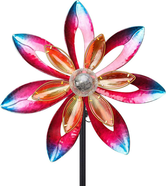 WONDER GARDEN Wind Spinners for Yard and Garden-Solar Wind Spinner - 5.2 FT Wind Sculptures & Spinners Windmill with LED Light Glass Ball for Garden Patio Outdoor Decor
