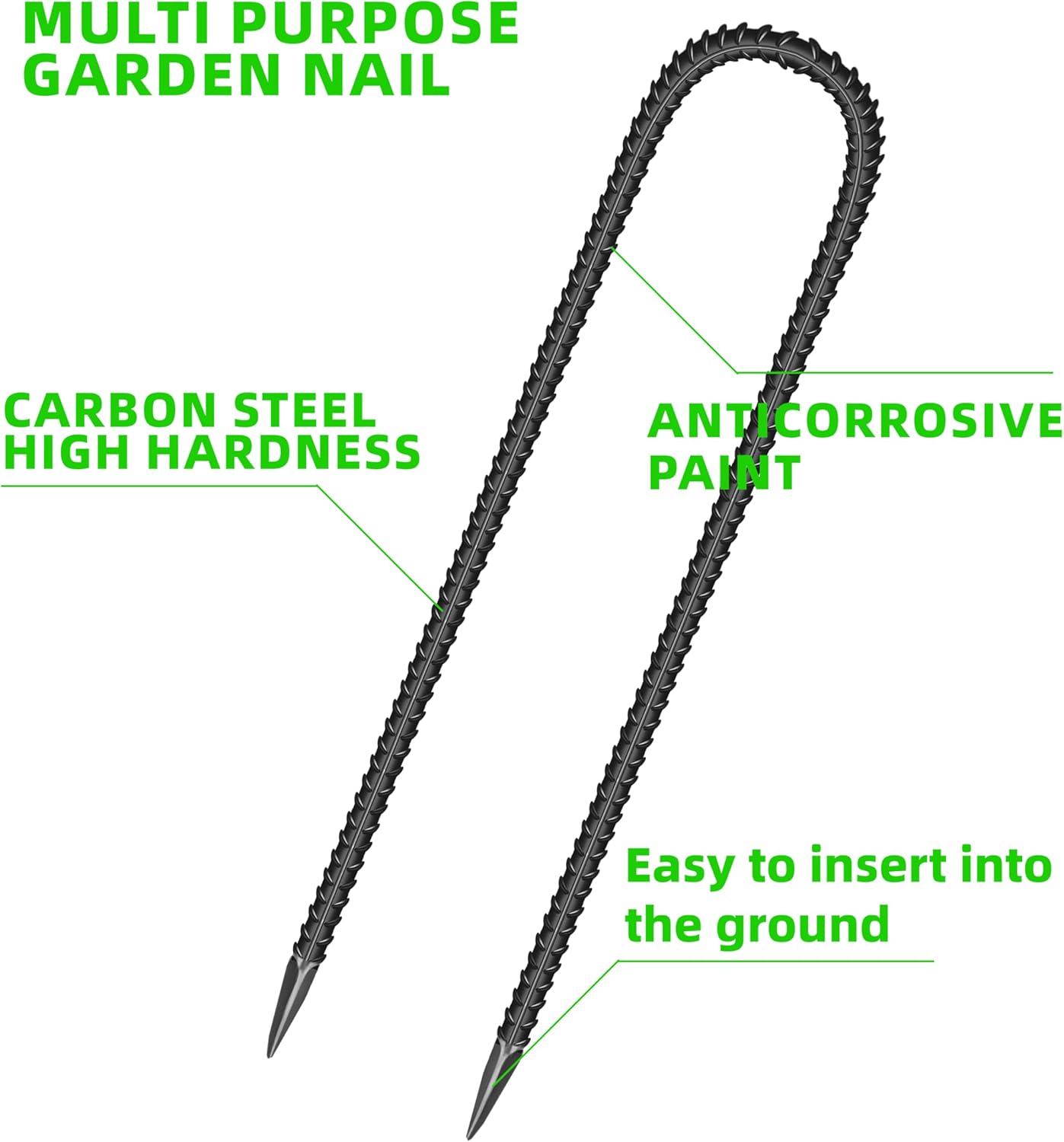 11 Pieces 12-Inch Garden Ground Stakes Galvanized Steel U Shape Hook Rebar Stake - Heavy Duty Ground Anchors for Tents, Position Kits,Fences, and Trampolines