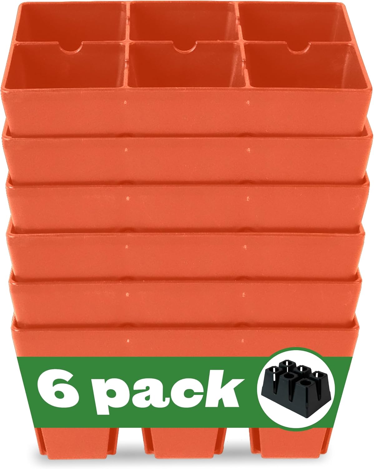 Epic Gardening Reusable Seed Starter Tray - 6 Cell/6 Seedling Starter Trays - Easy Watering, Indoor Greenhouse, Plant Starter, Gardener-Friendly for Seedlings | UV-Treated & BPA-Free - Terracotta