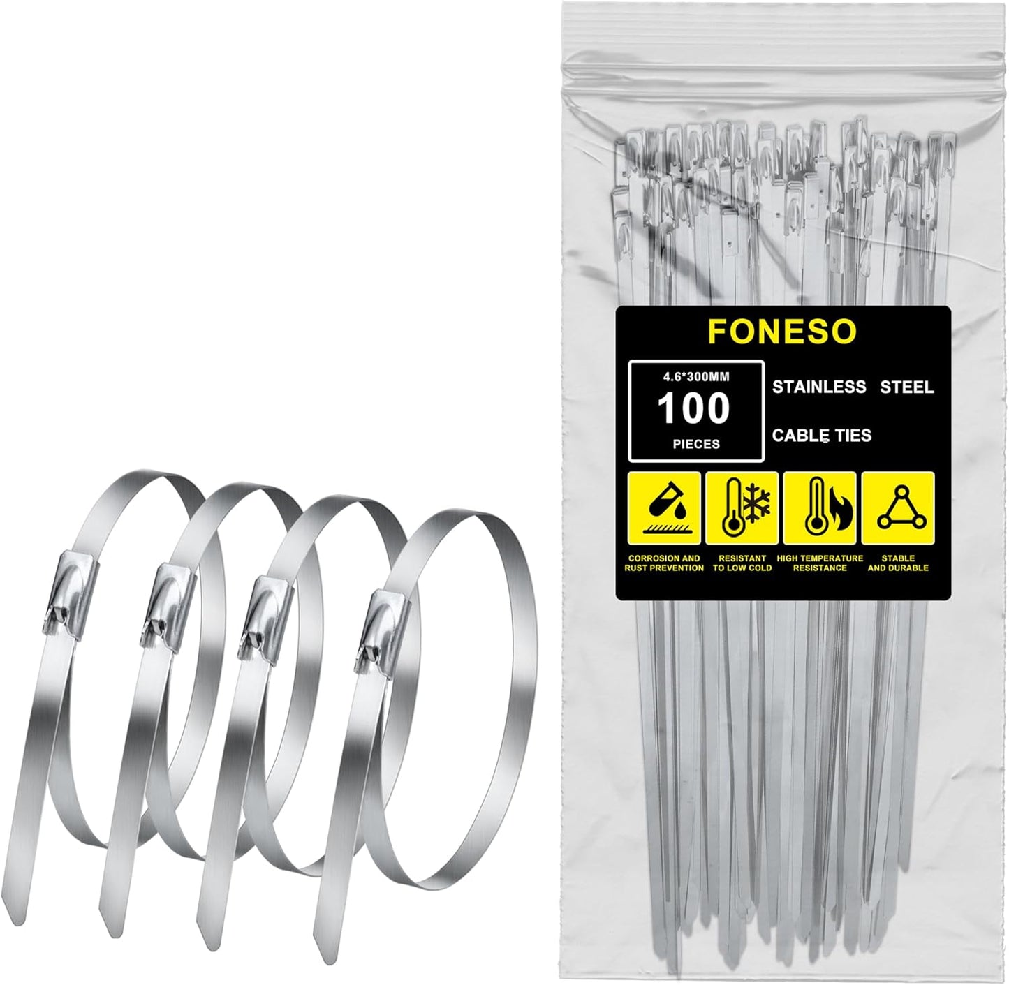 Stainless Steel Zip Ties 11.8 inch 500pcs, 304Stainless Steel Metal Zip Ties Multi-Purpose Heavy Duty Self-Locking Cable Ties for Machinery, Fence, Vehicles, Farms, Cables, Pipesas Well