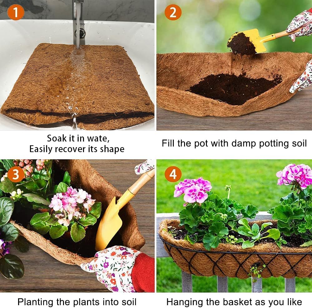 3Pcs 36“ Coco Liners for Planters, Pre-Formed Trough Coconut Fiber Liner Replacement for Window Box, Fence Flower Baskets, Garden Flower Pot (36 inch 3PCS)
