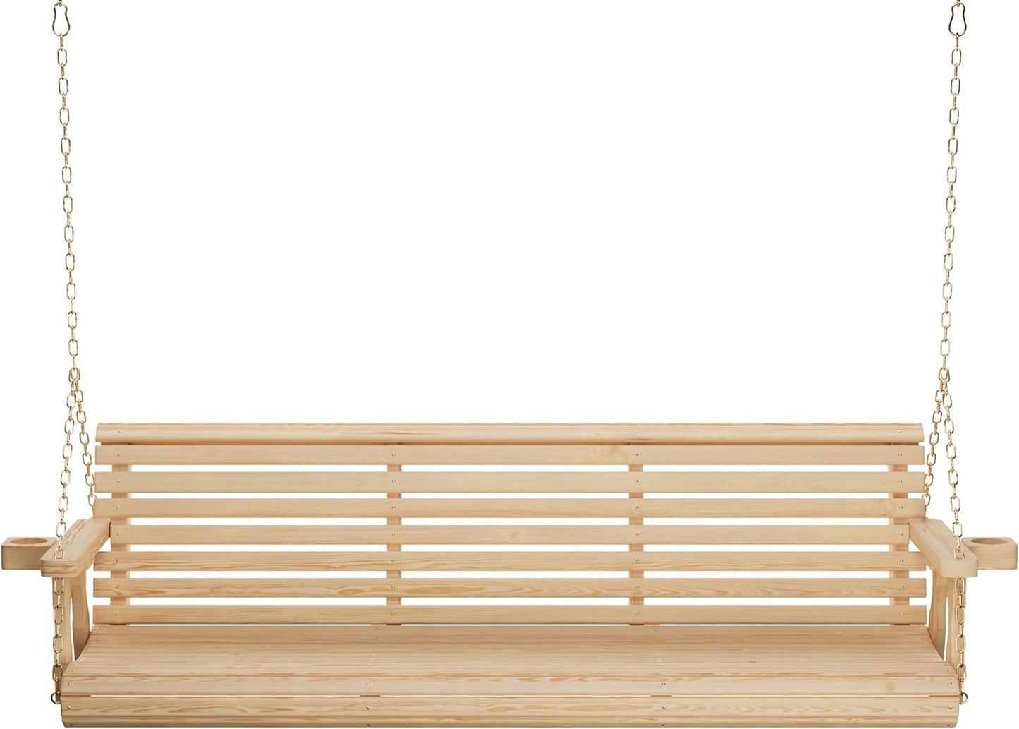 Amish Casual 6 Foot Roll Back Porch Swing with Cup Holders in Unfinished - Amish Made in The USA from Treated Pine Heavy Duty 700 Lb. Weight Capacity