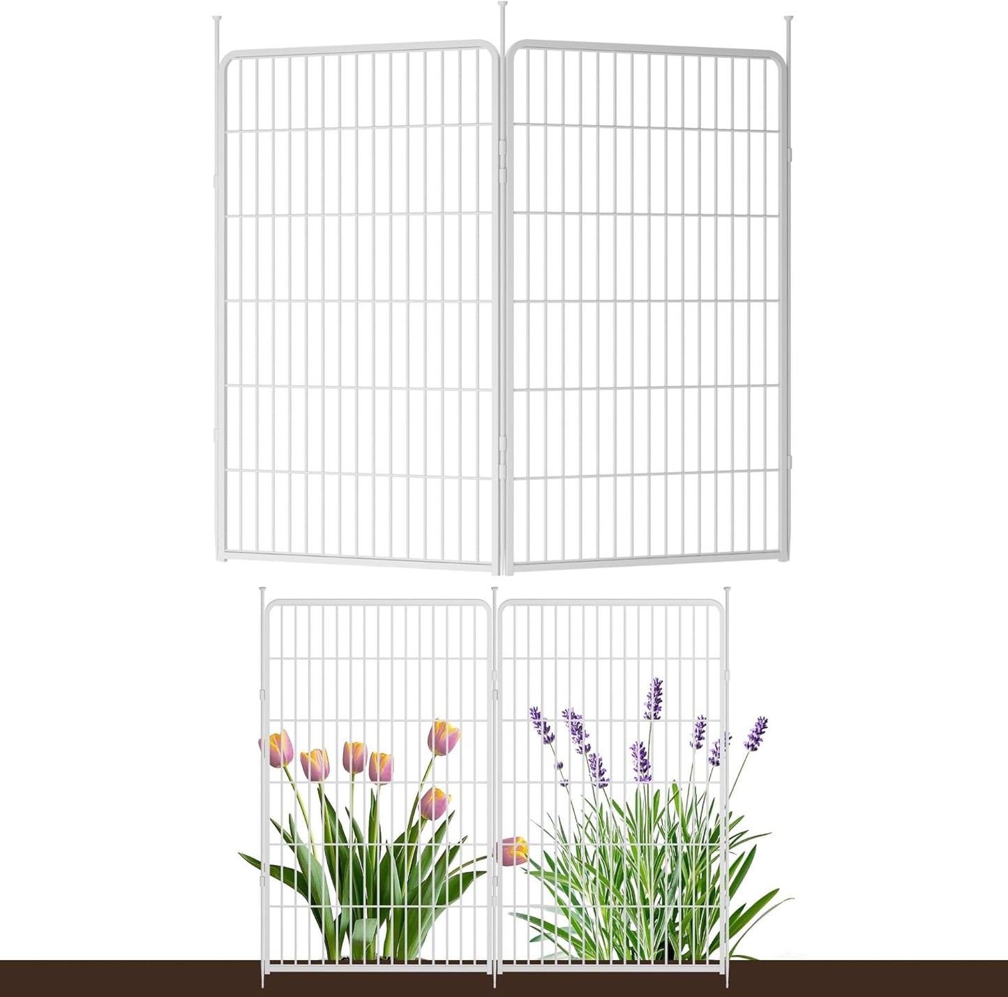 Doorless Garden Fence 45 in(H) x 4.5 ft(L) 2 Panels, Heavy Duty Metal Animal Barrier Fence, No Dig Fence for Dogs, Rabbit Fence for Garden, White