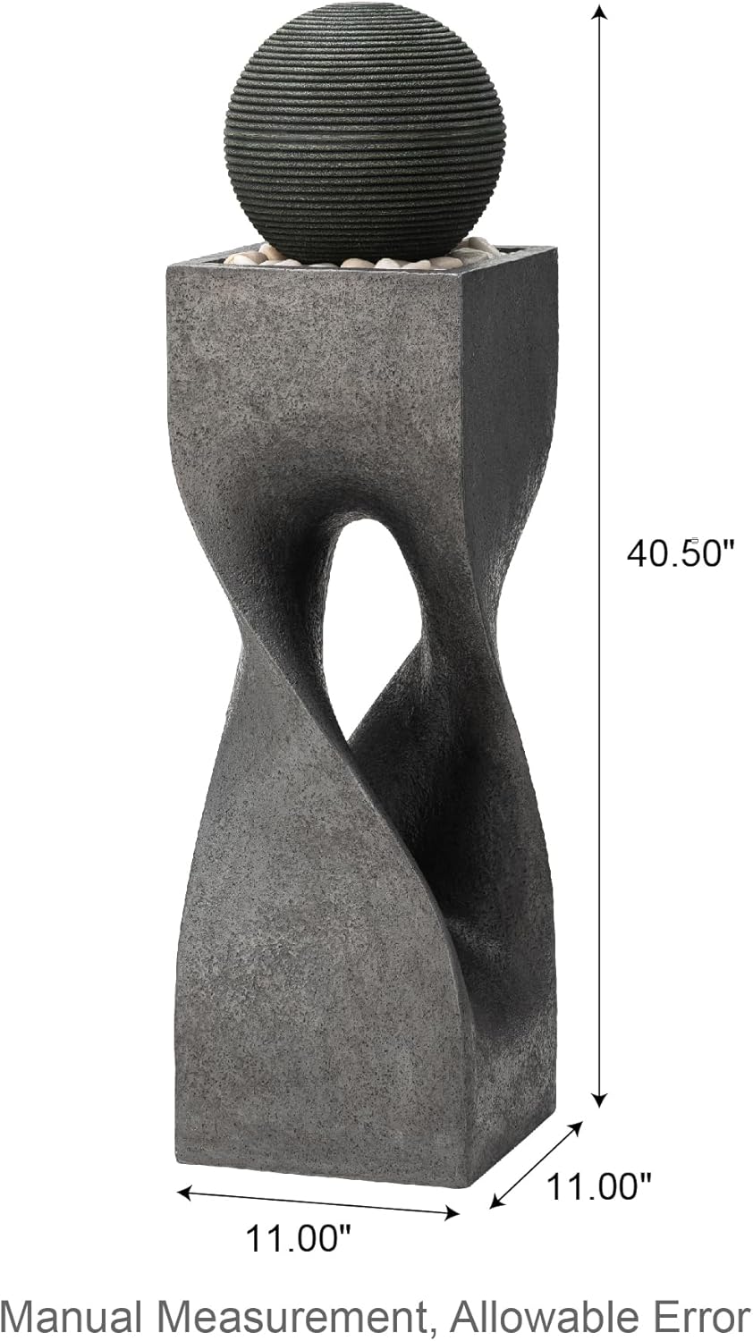 Glitzhome Modern Geometric Outdoor Water Fountain with LED Light, Oversized Pedestal Water Fountains with Submersible Pump, Sphere Floor Standing Fountain with Pebbles for Garden Patio Decor, 40.5”H