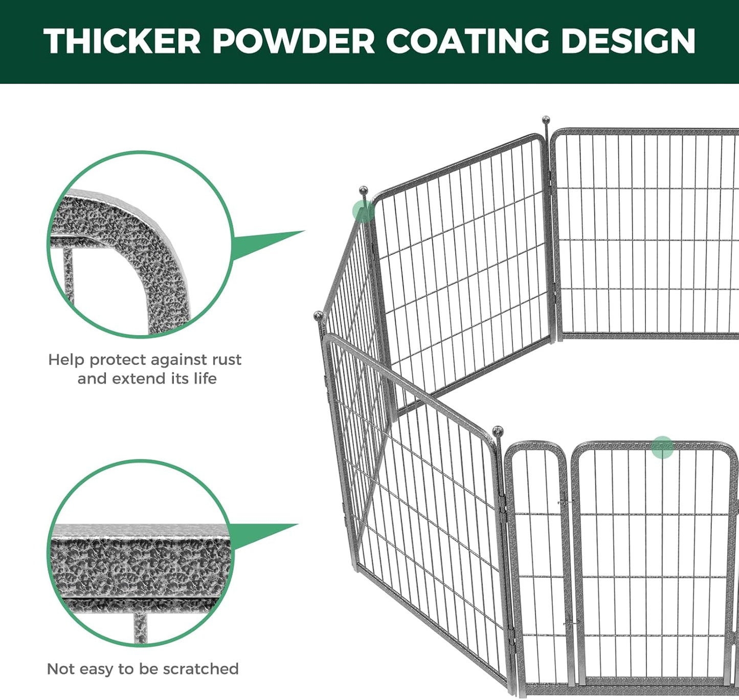 FXW Garden Fence Outdoor for The Yard – 32in(H) x 36.4ft(L) Heavy Duty Metal Animal Barrier for Dog and Rabbit, Decorative Dog Fence, 16 Panels, Silver