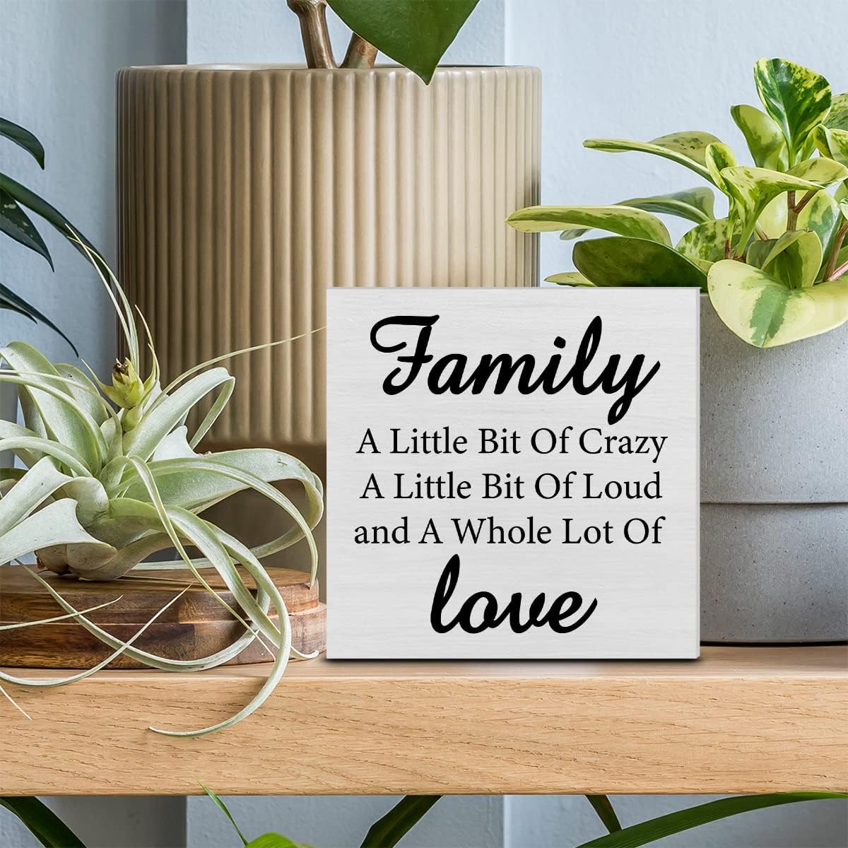 Family a Little Bit of Crazy Decorative Wooden Box Sign Family Quote Wood Block Plaque Decor Rustic Shelf or Wall Display for Home Living Room Bedroom
