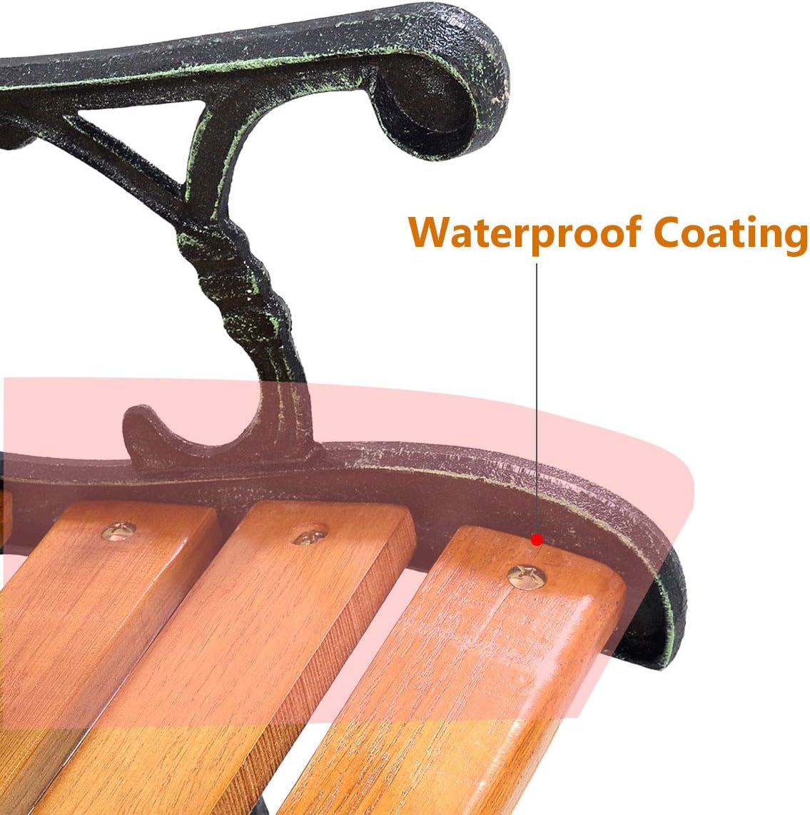 S AFSTAR Outdoor Garden Bench, Patio Bench with Large Rose Cast Backrest & Comfort Wood Seat, 470 LBS Load Capacity, Weather Proof, Durable, Easy to Assemble