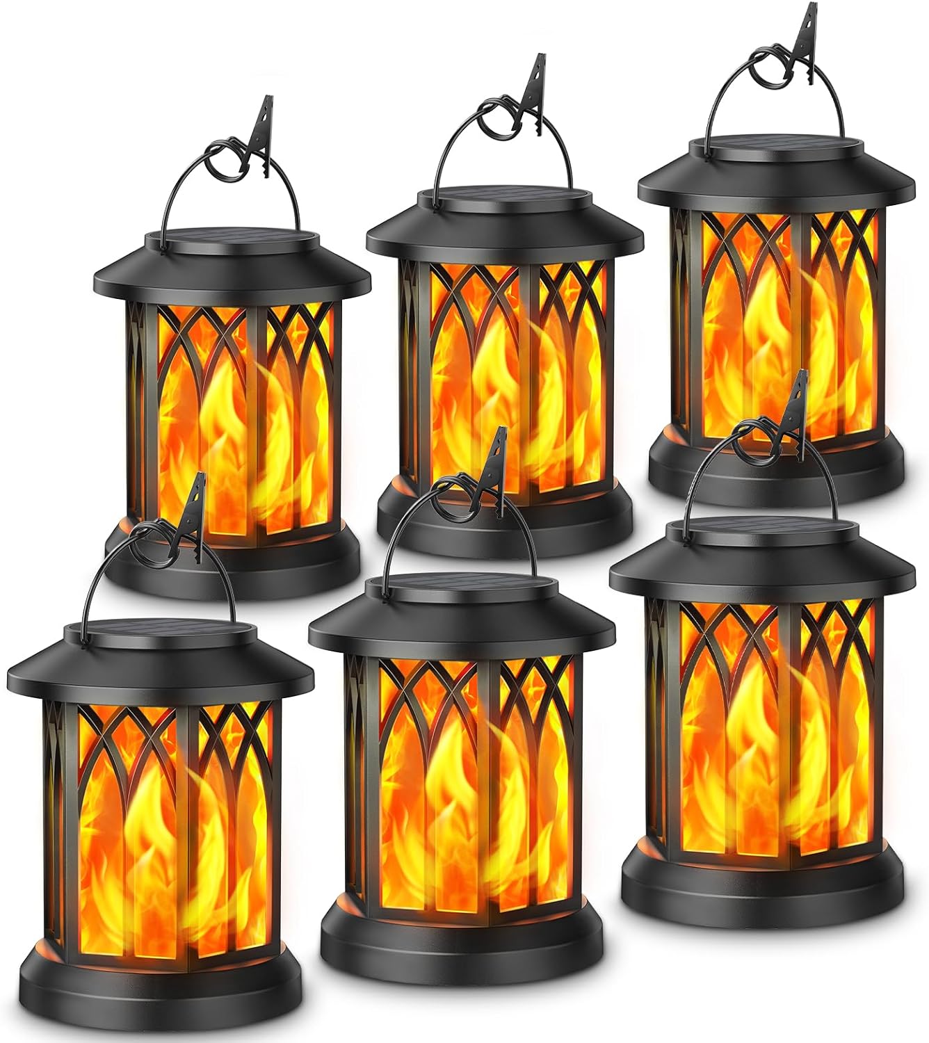 KOOPER 6 Pack Solar Lantern Outdoor Lights, Upgraded Flickering Flame Solar Lanterns Outdoor Waterproof, Auto ON/Off Lanterns Decorative Outdoor, Hanging Lantern for Yard Patio LawnTable Garden Decor