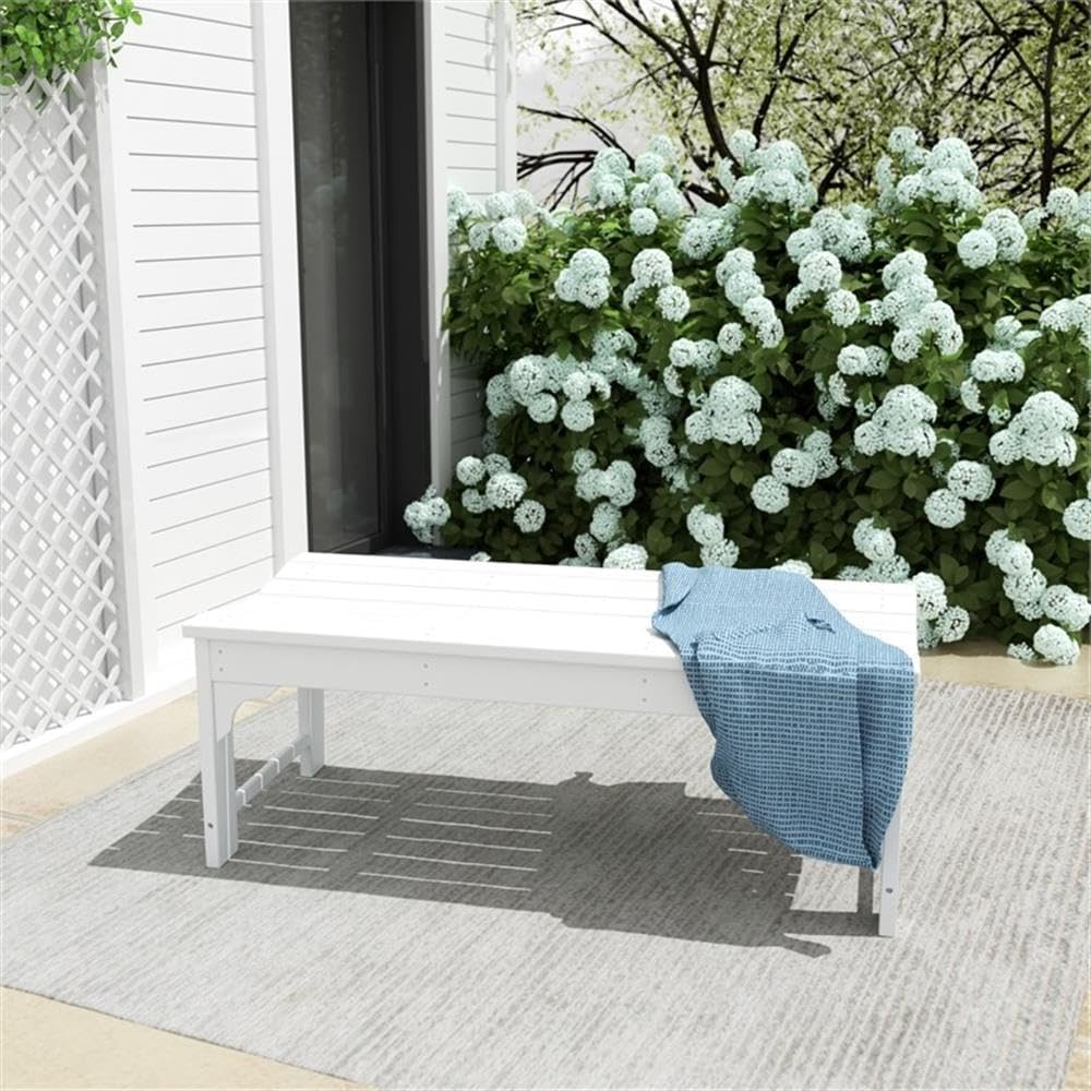 Outdoor Benches Weatherproof, All Weather Resistant Park Bench Poly Lumber Backless Garden Bench Seat for Entryway Front Porch, White
