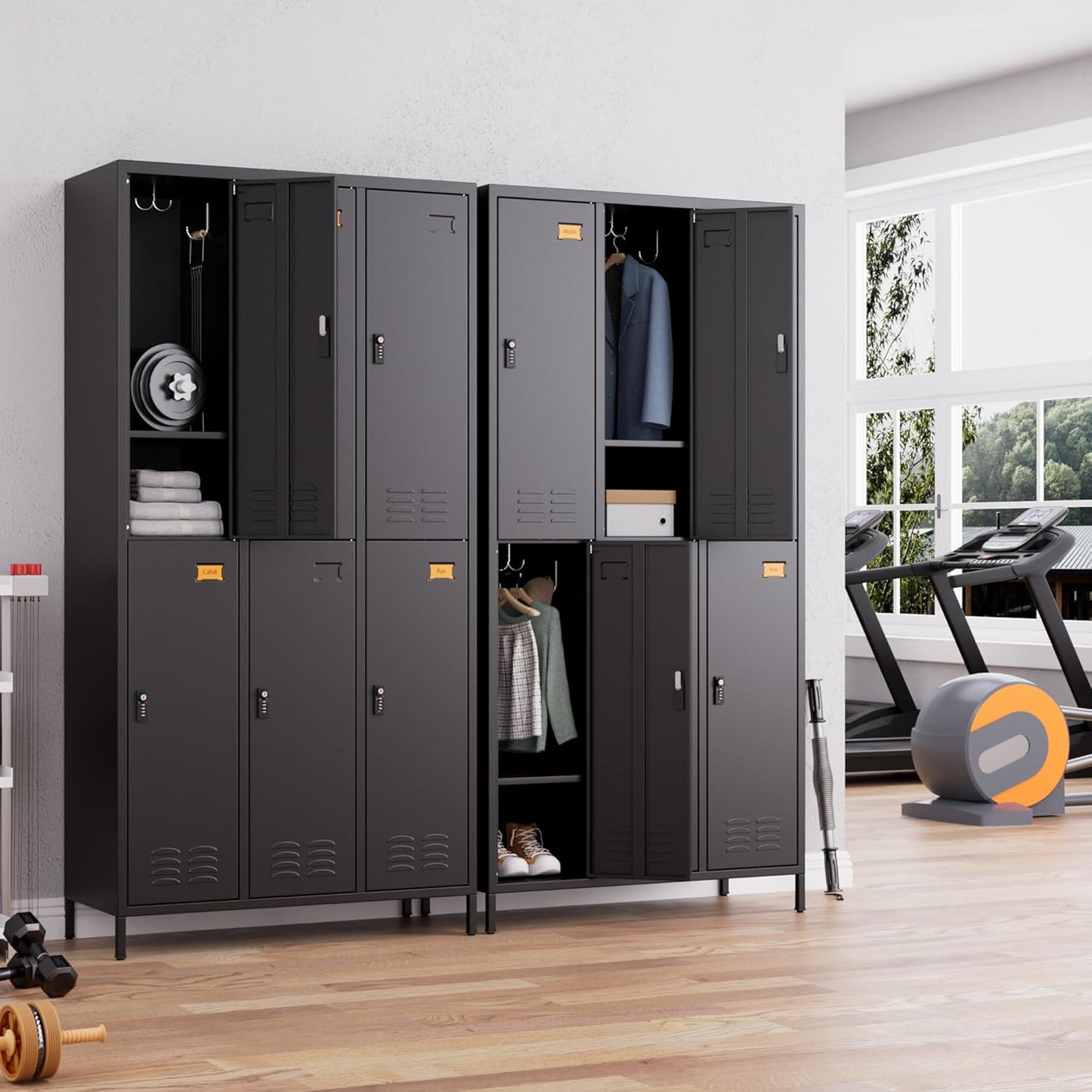 6 Doors Metal Storage Lockers for Employees with Combination Lock and Hooks,72" H Employee Lockers with Business Card Holder for Offices School Gyms Home,Assembly Required,Black