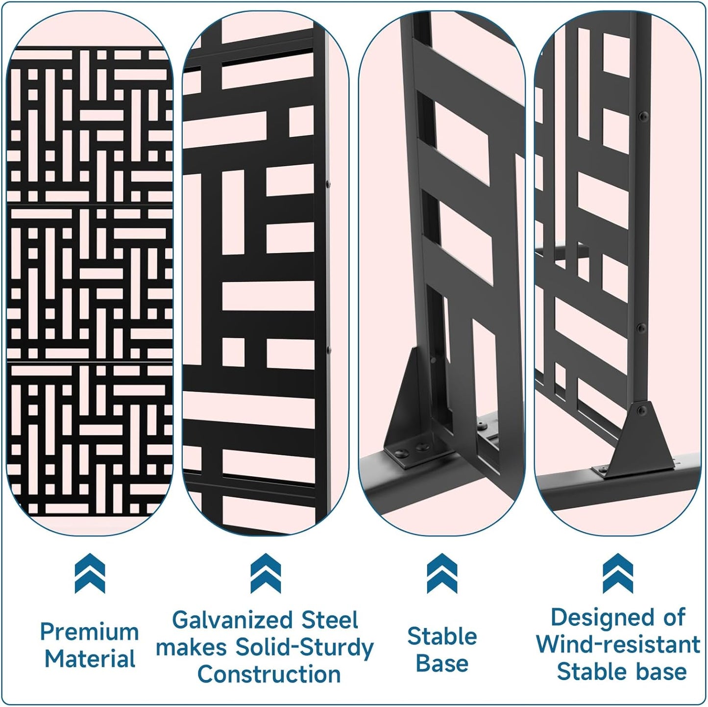 Metal Privacy Screen 72" H x 47.2" Decorative Outdoor Privacy Screen Privacy Panel with Stand for Balcony Deck Patio Lawn Garden, Privacy Fence (Black-Street)