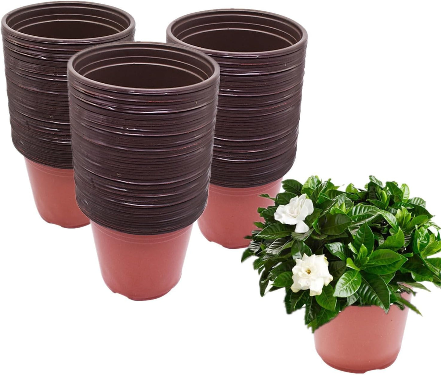 100 Pcs 7.5 Inch Plastic Plant Nursery Pots Reusable Pots for Succulents Seedlings Cuttings Transplanting with Drainage Holes