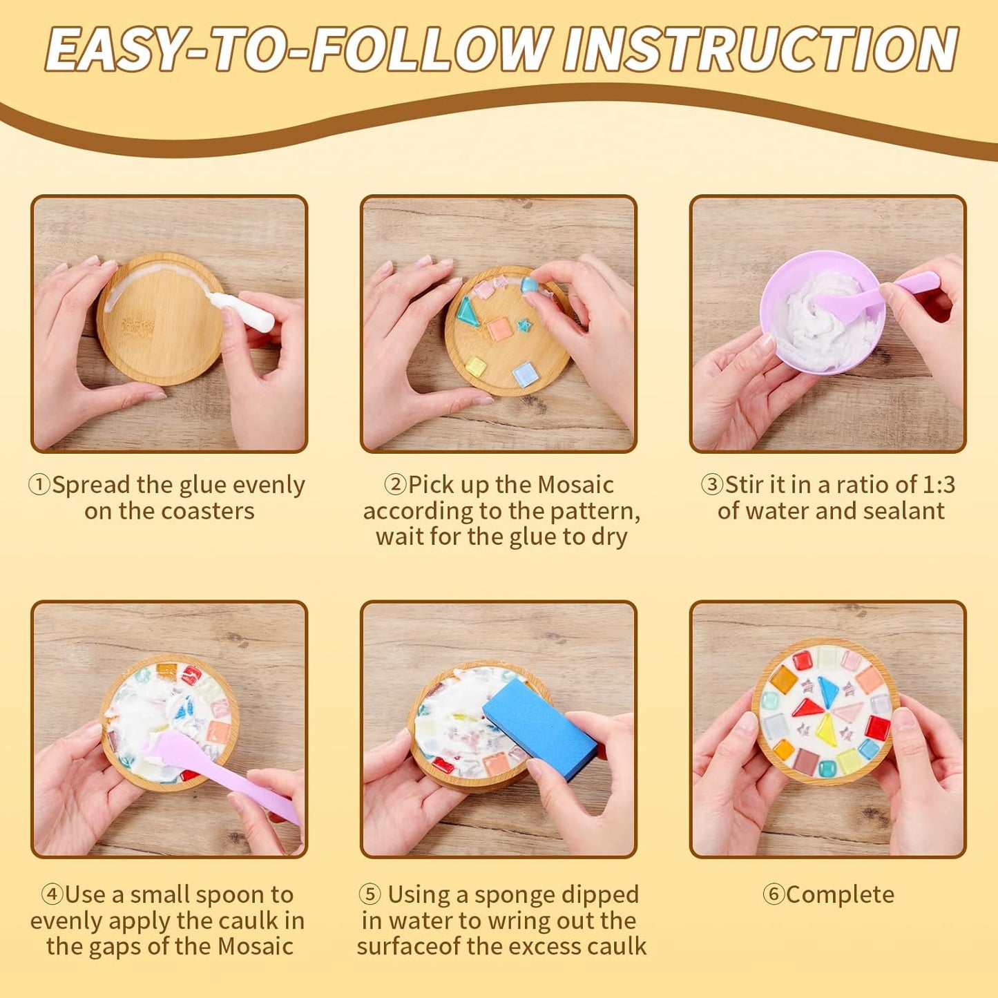 12 Sets DIY Glass Mosaic Tiles for Crafts Mixed Color Mosaic Kits with Wooden Coaster for Adults Handmade Coasters Making Set for Coaster Handmade Home Decoration Gifts