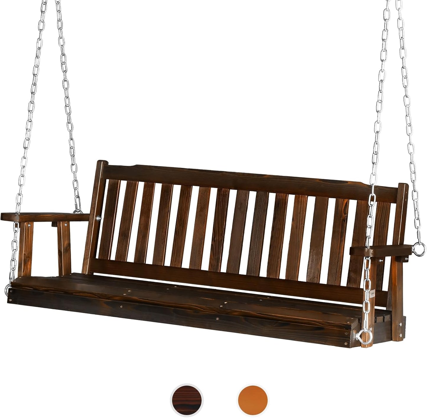 VINGLI Heavy Duty 880 LBS 5 FT Wooden Porch Swing Outdoor, Outdoor Hanging Swing Bench (5 FT, Rustic)