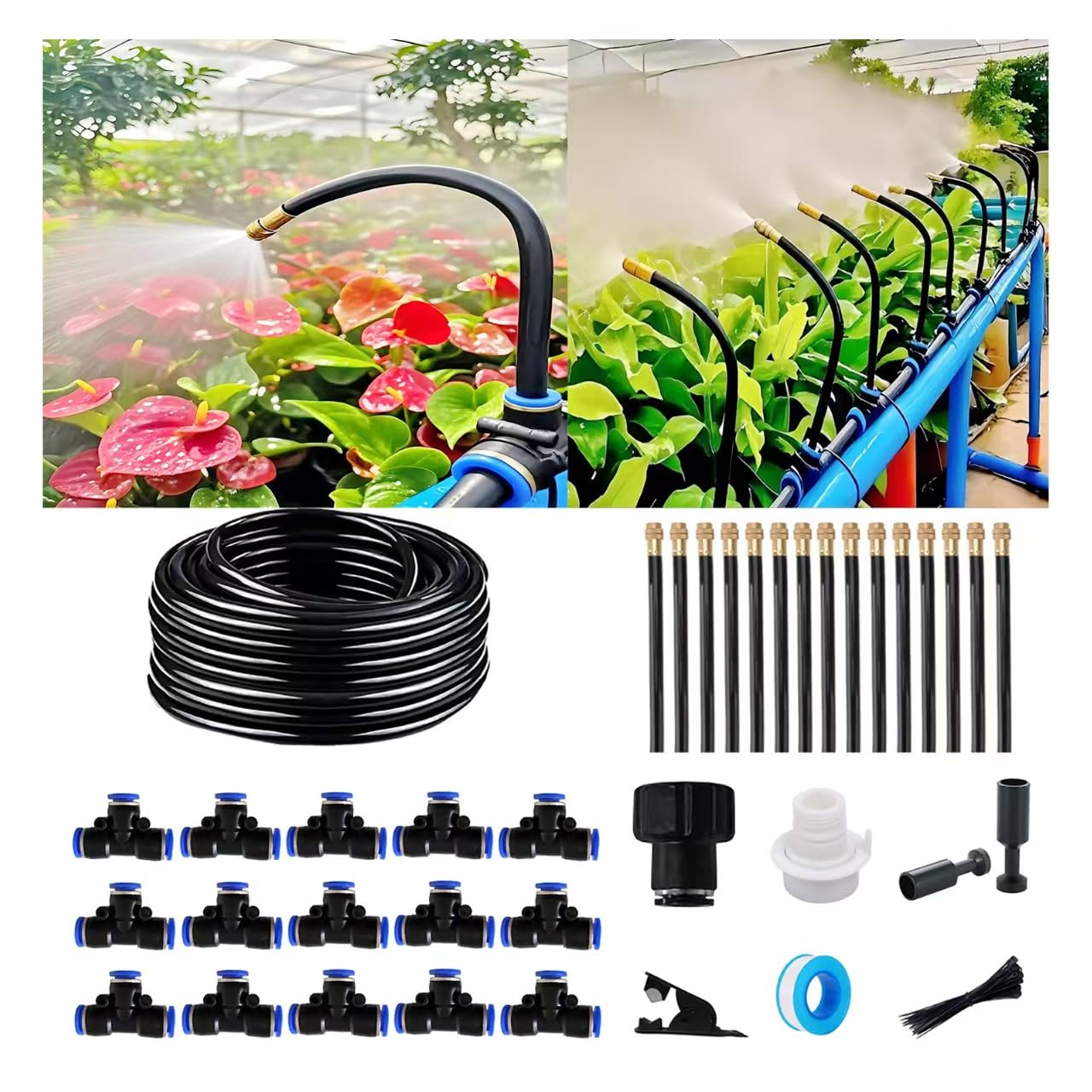 Drip Irrigation Kit Automatic Watering System for Potted Plants, 360 Degree Adjustable Copper Micro Sprinklers, Quick Connect Tubing Fittings for Garden, Lawn, Patio, Balcony(15 Nozzles Ⅱ)