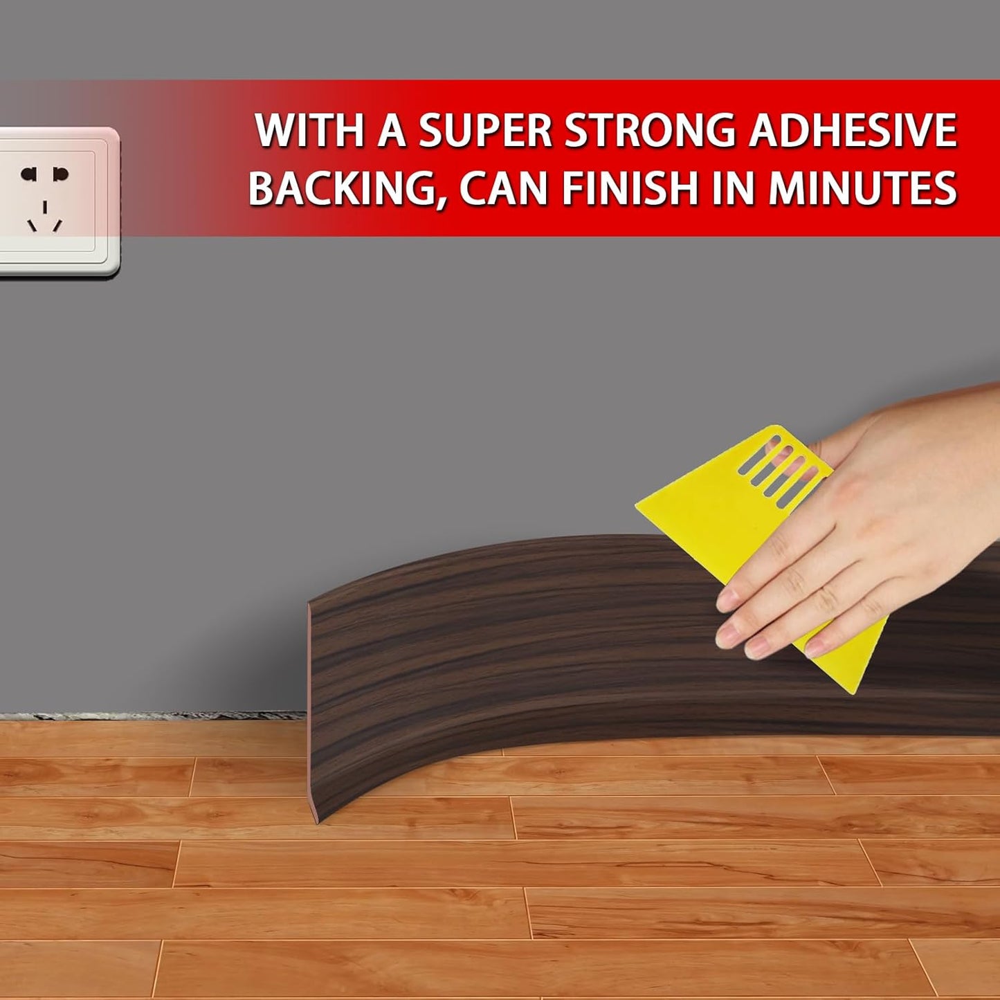 Vinyl Wall Base Baseboard Molding Trim 4" Flexible Self Adhesive Rubber Wall Base Moulding Trim Peel and Stick Design, 4 Inch x 200 Feet, Brown Wood