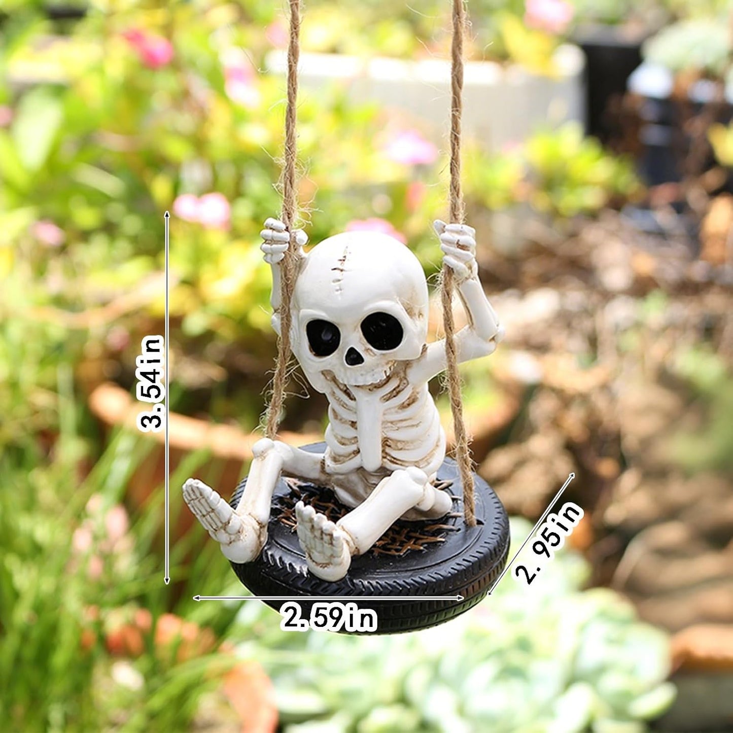 Swinging Skeleton Statue Halloween Decorations, Mini Cute Hanging Skull Swing Resin Figurine Hanging Decorations for Outdoor Garden Yard Tree Ornaments