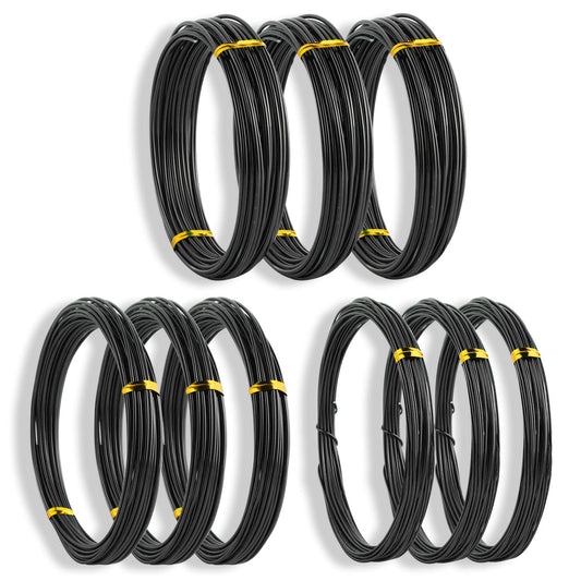 Sanlykate Bonsai Training Wire Kit, 9 Roll Tree Training Wires 295.27 Feet Total, 1.0mm, 1.5mm, 2.0mm Anodized Aluminum Wire Set, Hold Plant Branches Trunks - Black