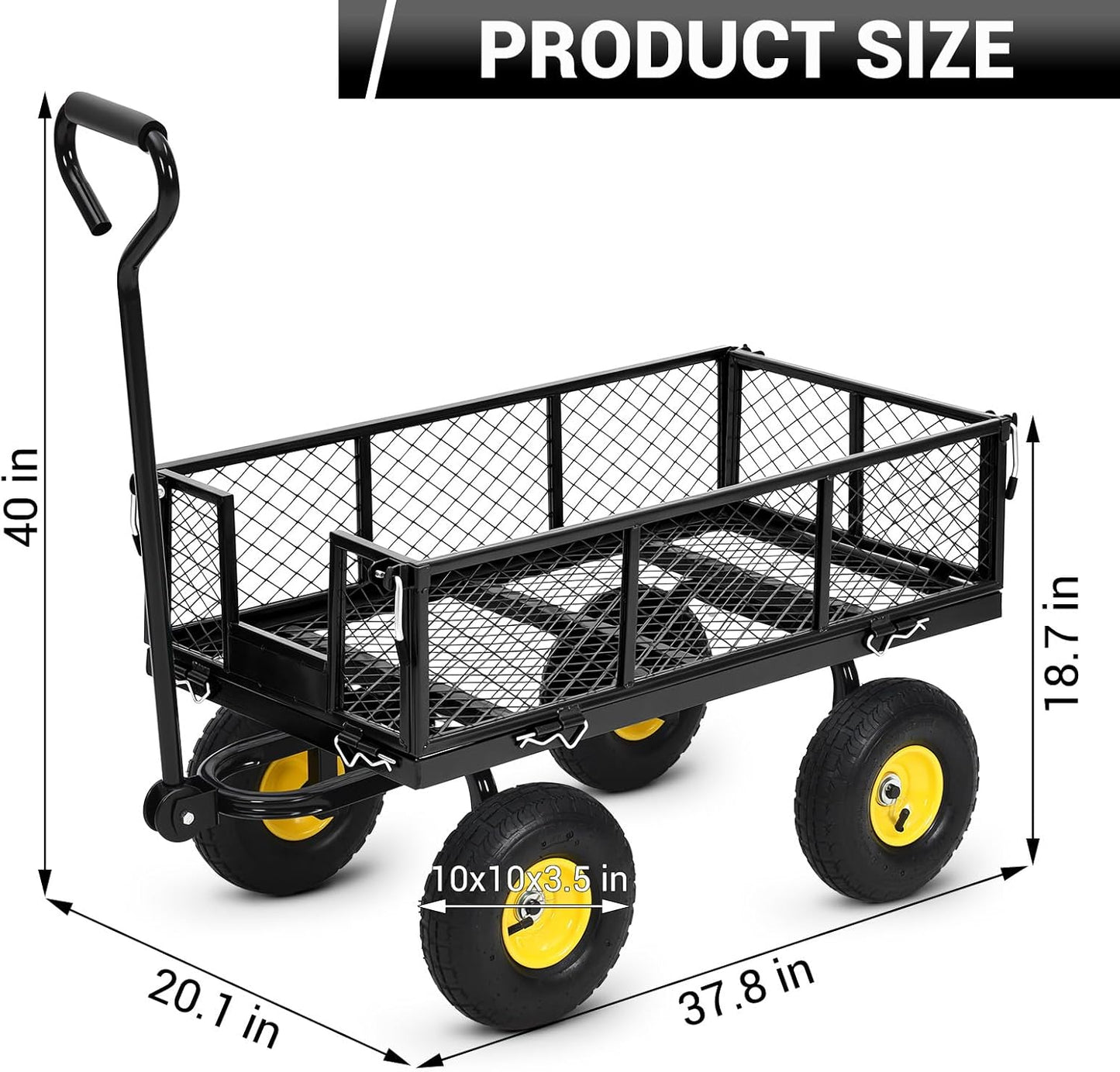 Heavy Duty Steel Garden Cart, 900 LBS 3 in 1 Pullable Metal Garden Wagon with 10" Wheels, 180° Rotating Handle and Removable Sides for Farm, Yard