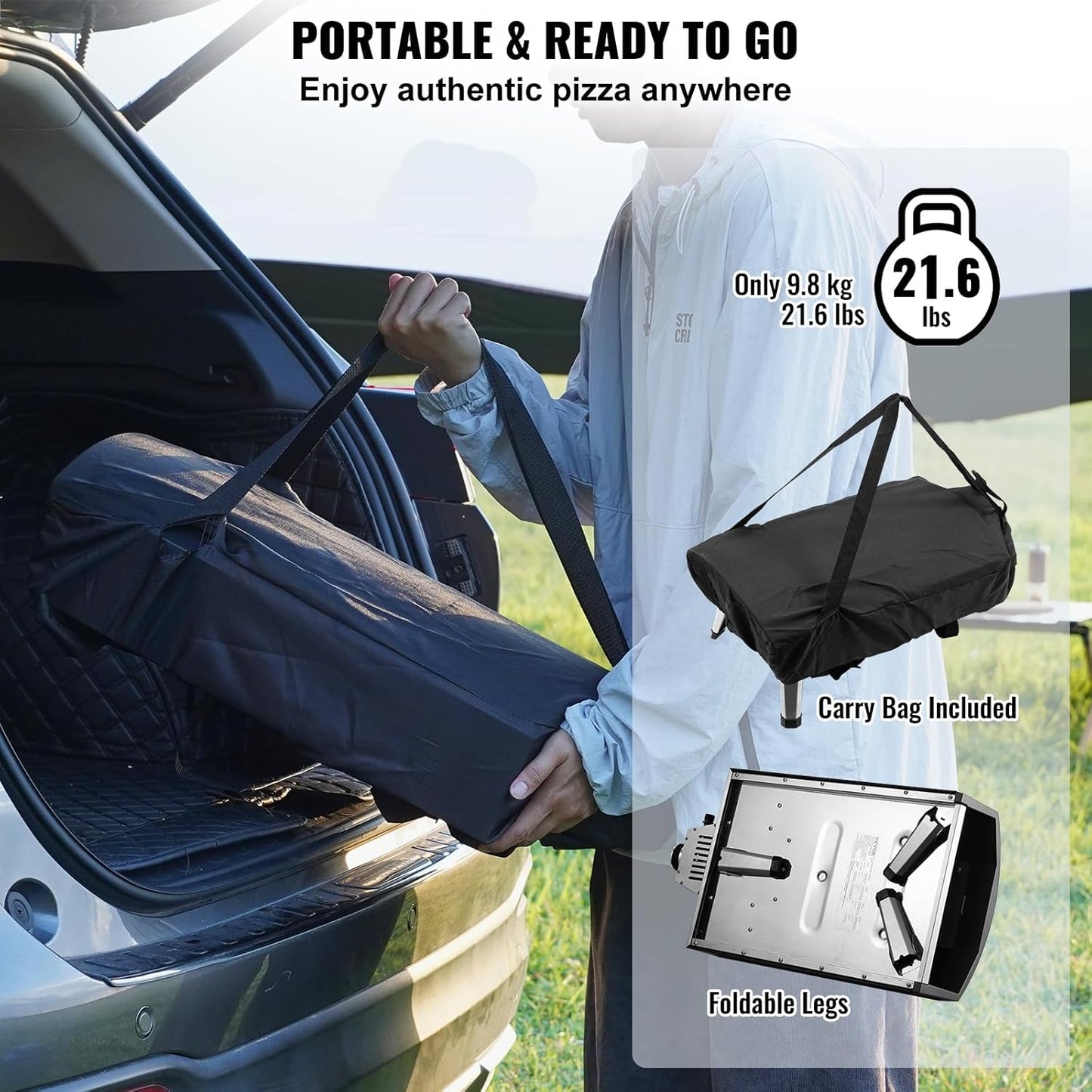 VEVOR Propane Outdoor Pizza Oven, 12 Inch Gas Pizza Maker, Portable Pizza Cooker with Thickened Pizza Stone, Carry Bag, Foldable Leg, Stainless Steel Pizza Oven for Outside Camping & Backyard