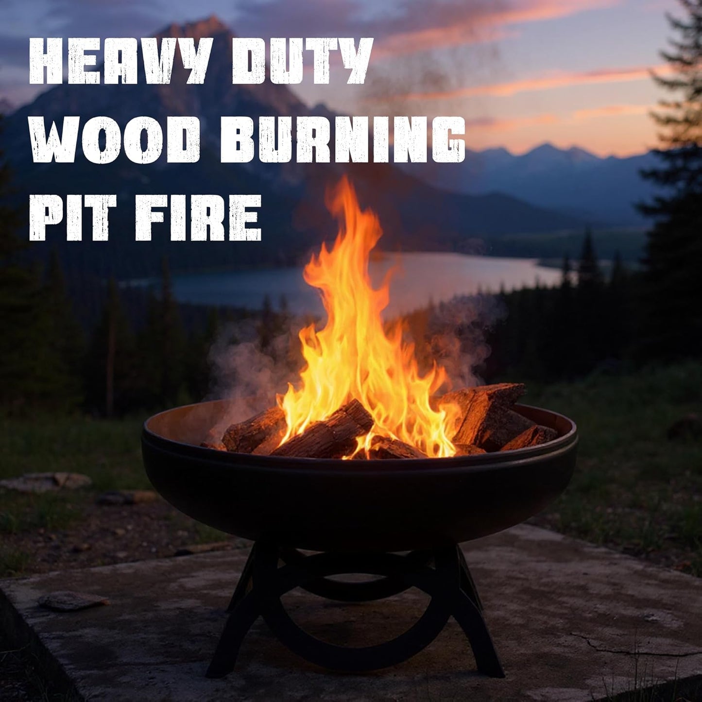 Liberty Fire Pit – Ohio Flame Wood Burning Outdoor Fire Pit - 48" Diameter with Curved Base (Made in USA)