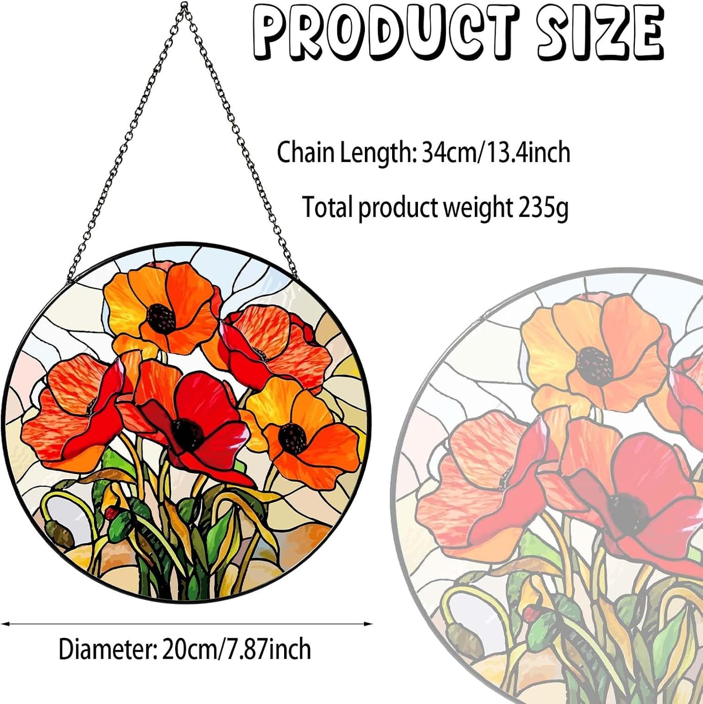 California Poppy Forest Sun Catcher Stained Glass Window Hanging Flower Lover Gifts for Women Red Poppy Wall Decor Handmade Suncatcher Decoration for Home Garden Housewarming Gifts