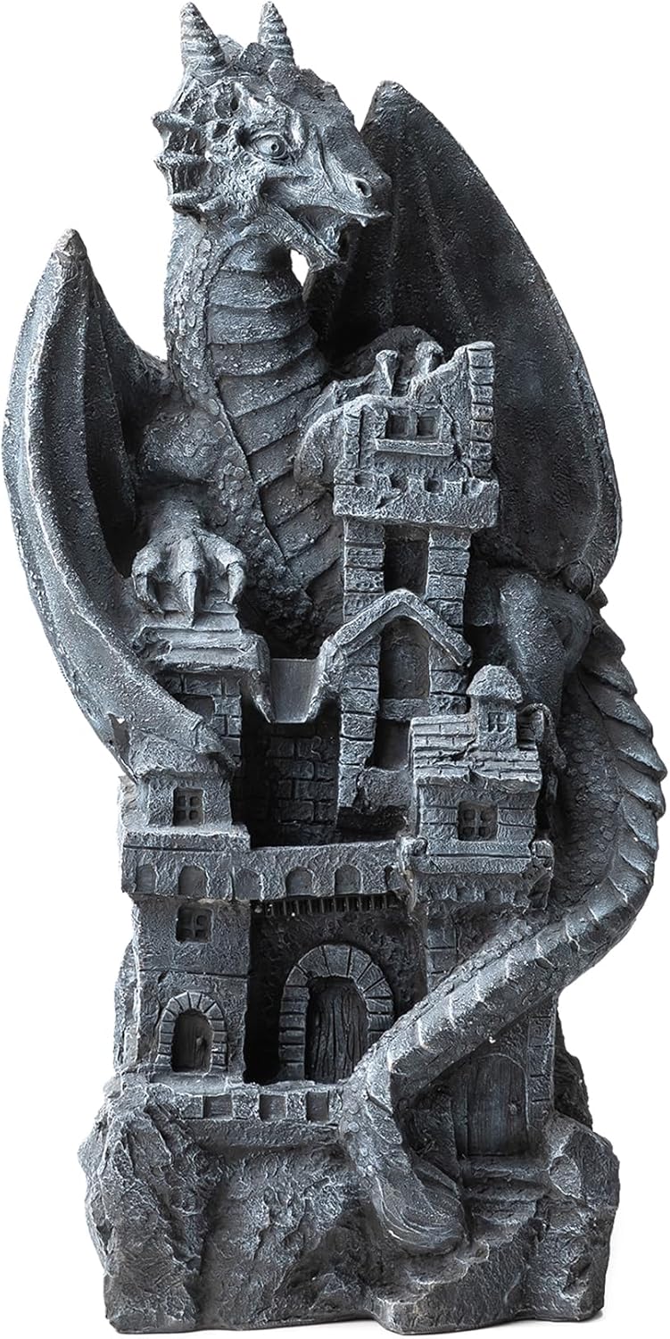 Glitzhome 4-Tiered Cascading Outdoor Water Fountain for Garden Patio Yard Mystical Gothic Dragon Water Fountains Outdoor with LED Lights & Pump, Large Floor Stand Fountain Dragon Waterfalls 36.5" H