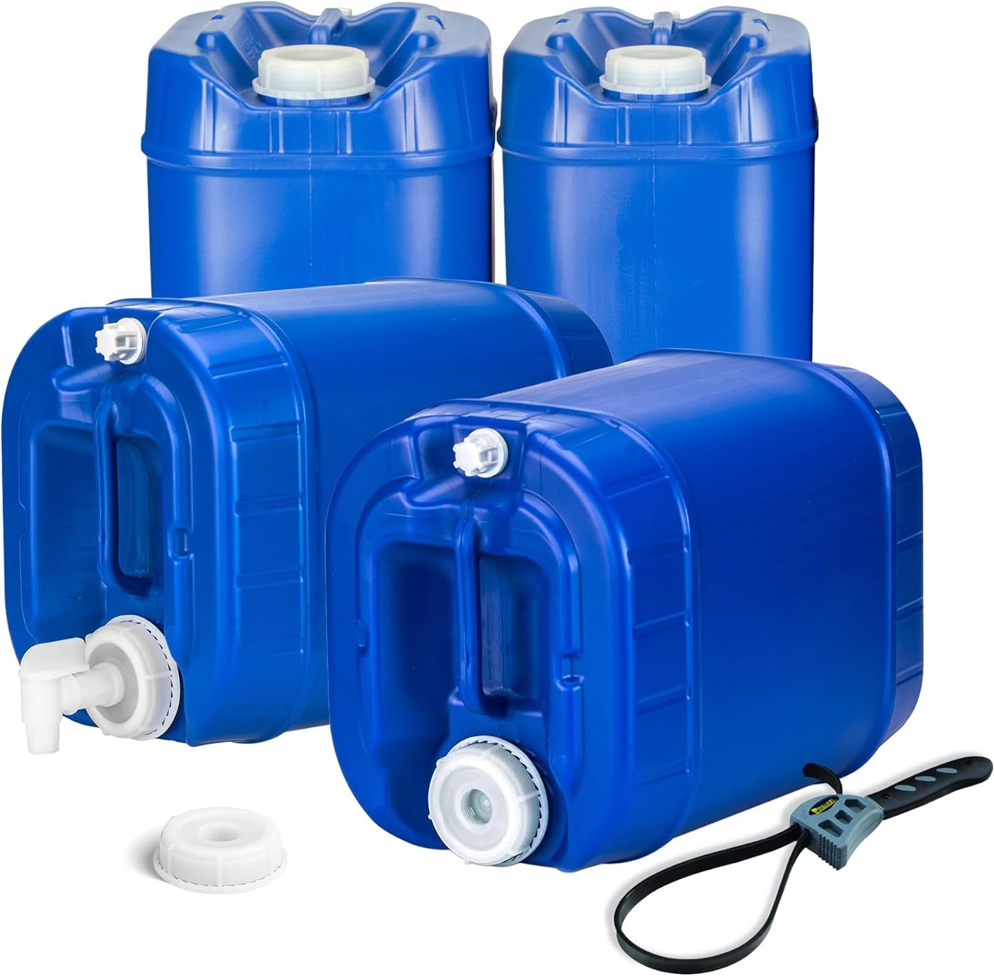 Emergency Water Storage Containers - 5 Gallon Each Water Storage Tank w/Lids + Spigot - Water Storage Container, Emergency Water Container, Survival Storage Tank - Stackable (20 Gallons (4 Tanks))