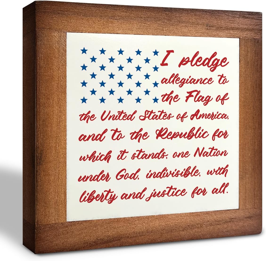 Patriotic Wood Plaque Sign, I Pledge Allegiance to the Flag of United States of America, Box Wood Plaques Desk Décor, American Flag Wooden Sign, 4th of July Decoration, Independence Day Decor A