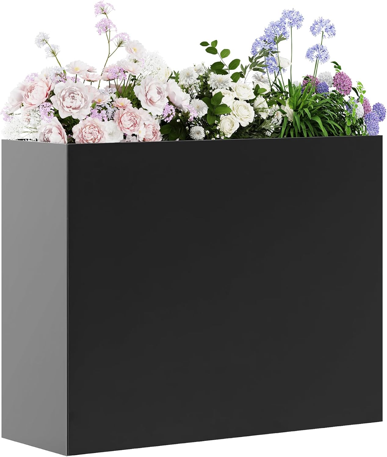 Tall Metal Planter for Outdoor Plants,38"Lx13"Wx30"H All-Weather Durable Plant Box,Large Rectangular Planter with Drainage Holes & Removable Shelf,Modern Decor for Tall Small Plants, Trees, Flowers