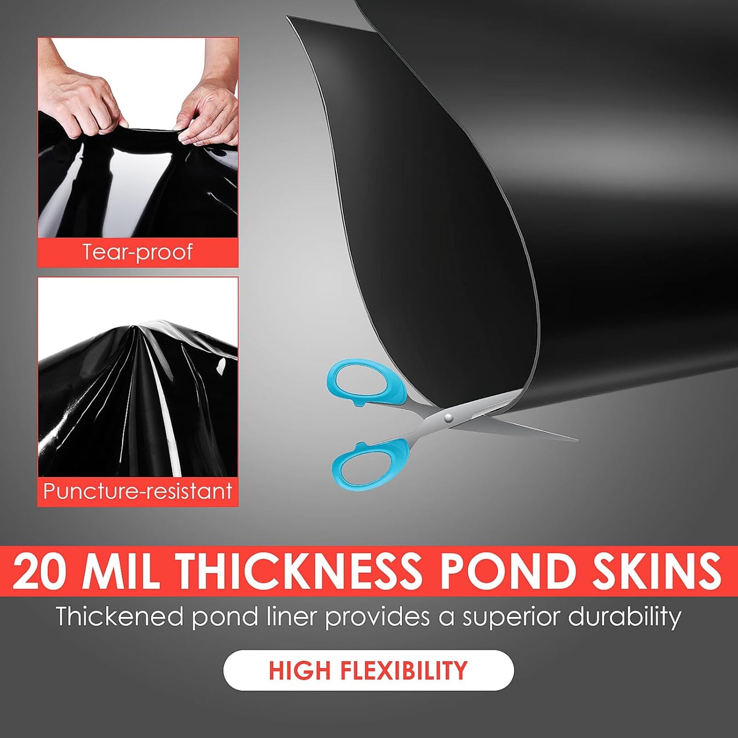 10x13 ft Pond Liner, 20 Mil Thickness, Pliable & Durable LLDEP Material, Easy Cutting & UV Resistant, for Fish or Koi, Features, Waterfall Base, Fountains and Water Gardens