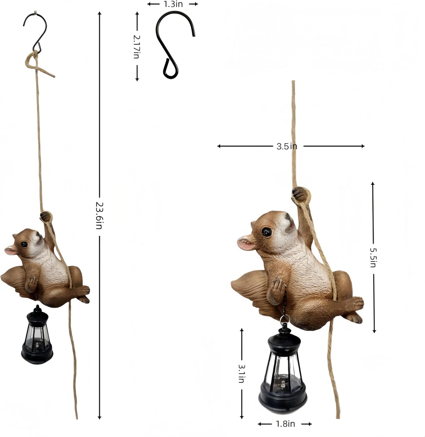 Squirrel Garden Decor Outdoor Statues Resin Climbing Twine with LED Light Waterproof Hanging Animal Figurine for Garden Wall Balcony Tree Decoration Gift