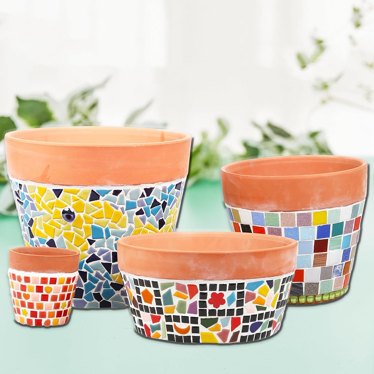 Mosaic Tiles for Crafts Assorted Color Ceramic Glitter Mosaic Supplies Pieces Bulk Square Triangles Trapezoids Polygons Irregular Size, 200g (Sky Blue)