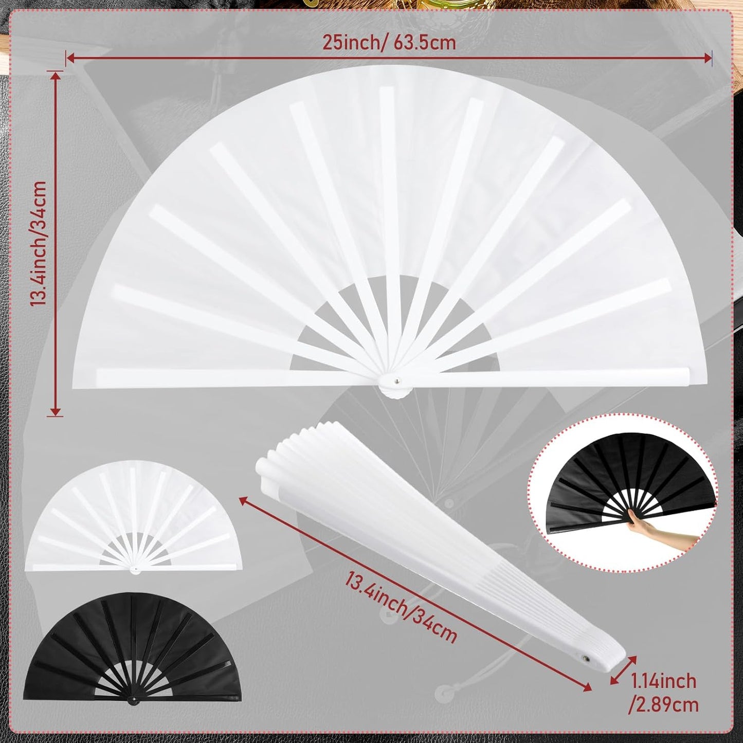 Maitys 2 Packs Large Clap Fans for Line Dancing Large Chinese Folding Hand Fans for Men and Women, Festival, Tai Ji, Kungfu, Martial Art, Gifts (Black and White)