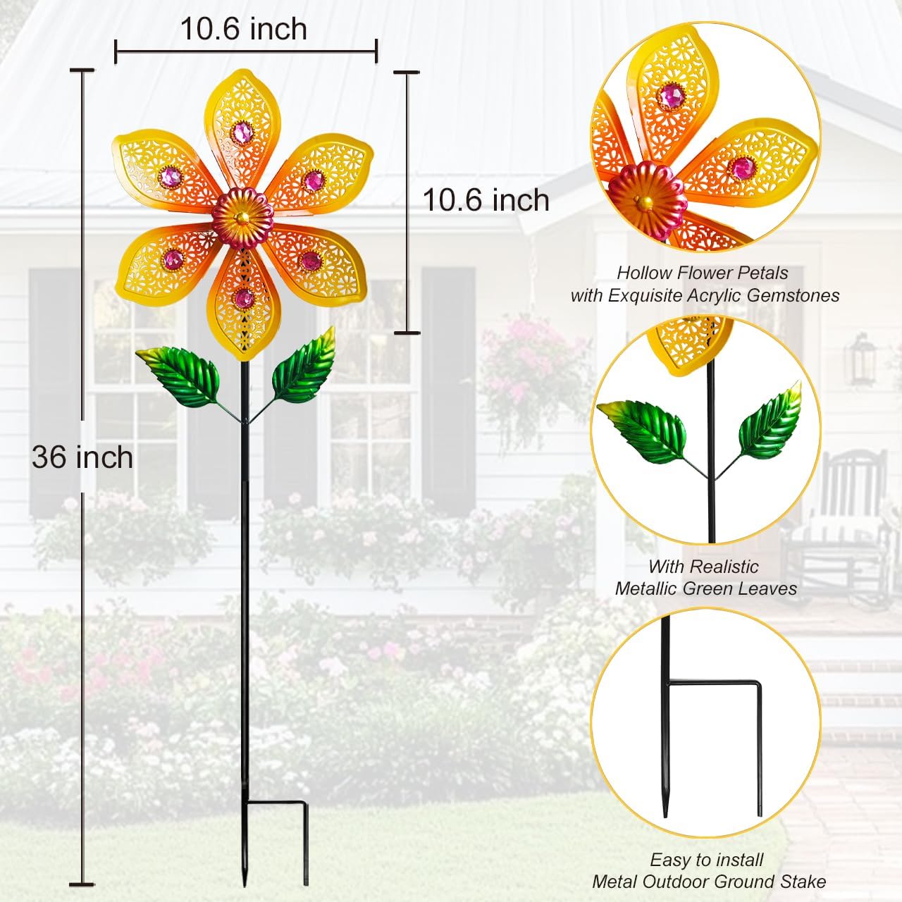 Garden Wind Spinners & Metal Wind Sculptures - Outdoor Windmill Decor with Vibrant Yellow, Yard Art for Patio Lawn Garden Ornament, Dynamic Wind Spinner Sculpture for Landscape Decor