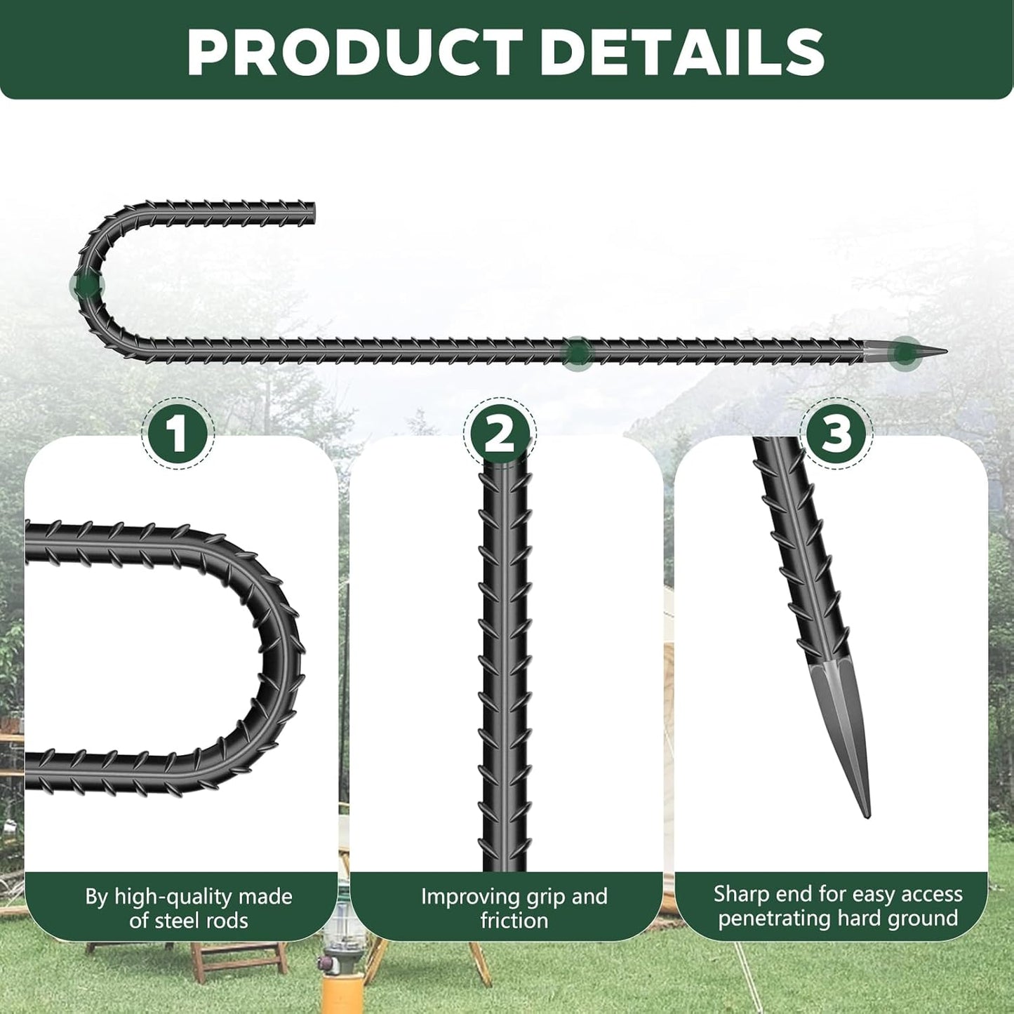 20 Pieces 12 Inch Long 1/4In Diameter Heavy Duty J Hooks,Heavy Duty Rebar Metal Fence Ground Garden Tent Stakes,Ground Spikes Anchors for Fencing,Outdoor Chicken Wire Trellis Stakes,Anti-Rust Black