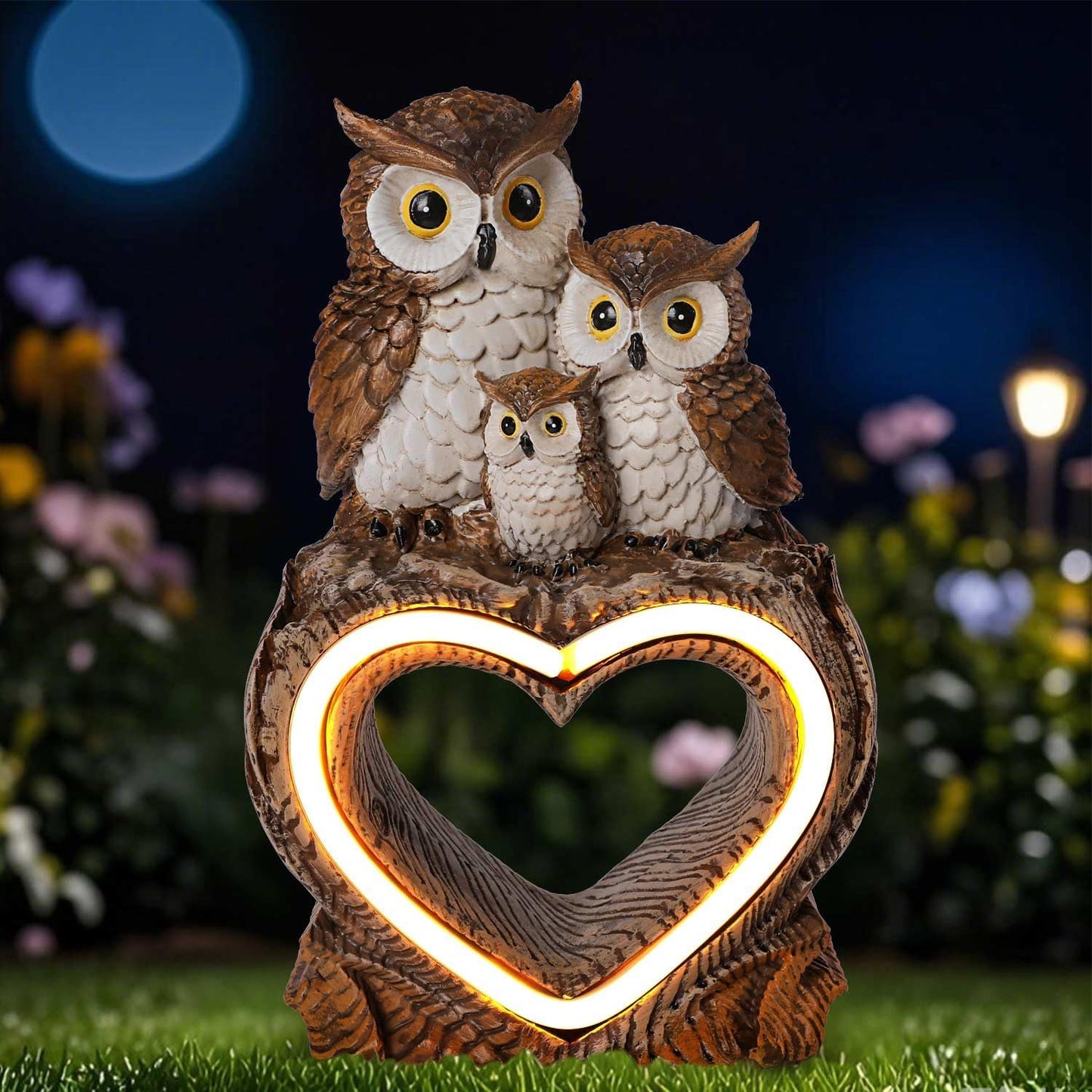 Solar Garden Decor Statues 7" Resin Solar Owl Waterproof Garden Owl Decor for Outside Yard Patio Porch Decoration Gift for Mom Grandma