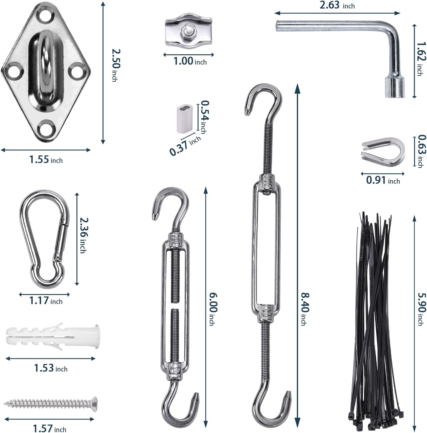 Shade Sail Hardware Kit 6 inch turnbuckles for Triangle Rectangle Sun Shade Sail Outdoor Installation turnbuckles for Cables Wire for Outdoor,Garden,Kitchen,Craft,235PCS