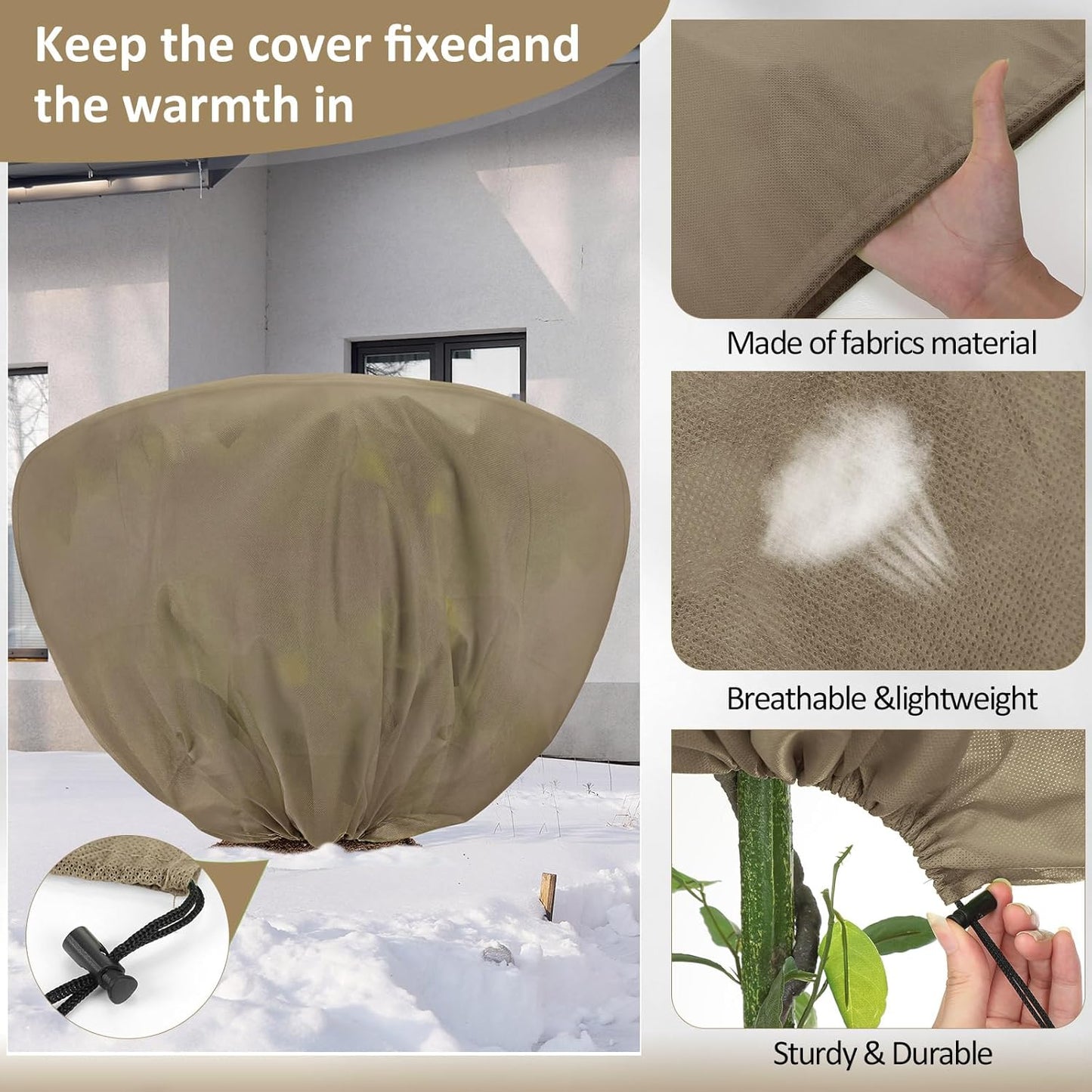 6 Pcs Winter Plant Covers Freeze Protection 39.4x23.6 Inch Horizontal Shrub Tree Rose Plant Protection Bags Frost Blanket with Drawstring for Fall Winter Outdoor Garden Planting (Brown)