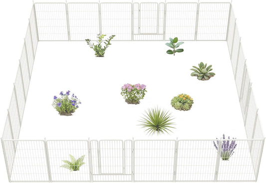 FXW Garden Fence Outdoor for The Yard – 40in(H) x 54.7ft(L) Heavy Duty Metal Animal Barrier for Dog and Rabbit, Decorative Dog Fence, 24 Panels, White