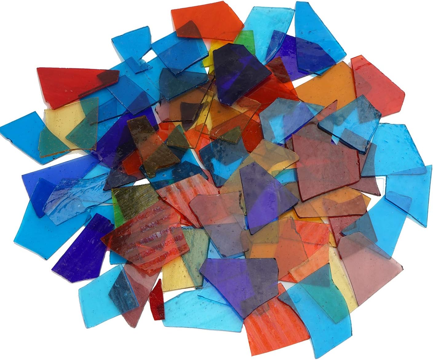 Lanyani Transparent Cathedral Stained Glass Pieces Sheets, Glass Mosaic Tiles Supplies for Crafts, Irregular Shape and Mixed Colors, 2.2 Pound Value Pack