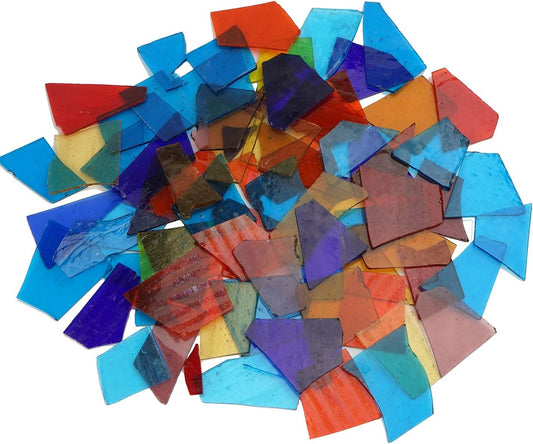 Lanyani Transparent Cathedral Stained Glass Pieces Sheets, Glass Mosaic Tiles Supplies for Crafts, Irregular Shape and Mixed Colors, 2.2 Pound Value Pack