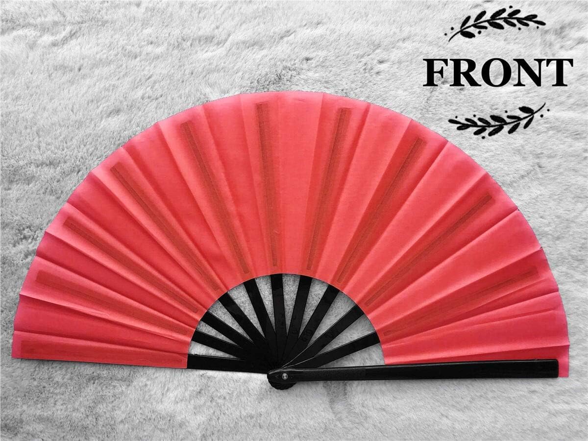 Zolee Large Rave Folding Hand Fan for Men/Women - Chinese Japanese Solid Kung Fu Tai Chi Handheld Fan with Fabric Case - for EDM, Music Festival, Club, Event, Party, Dance, Performance, Gift (Red)