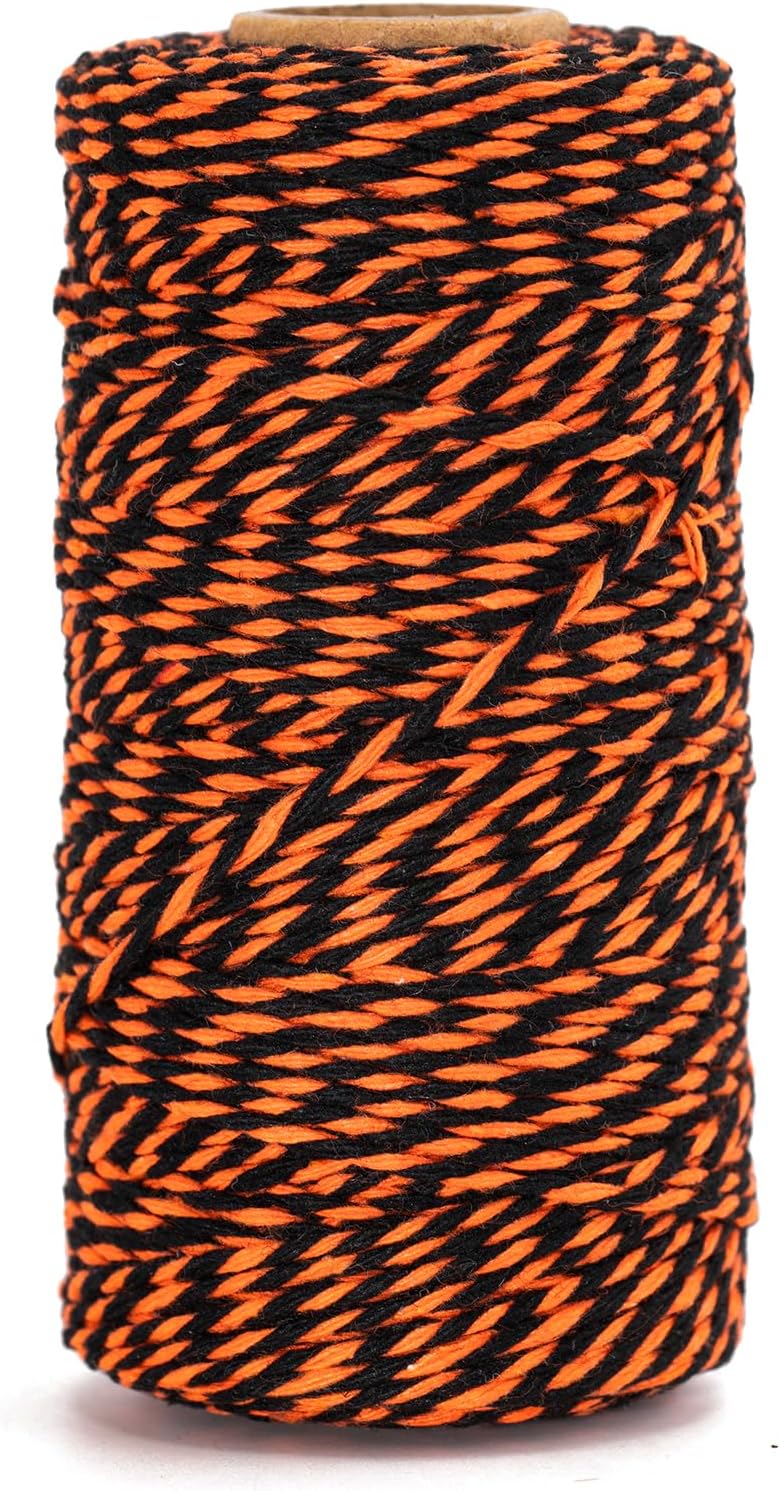 KINGLAKE Halloween Twine - Orange & Black Cotton String, 2mm, 328 Feet, DIY Crafts, Gift Wrapping, Party Decoration, Gift Tags