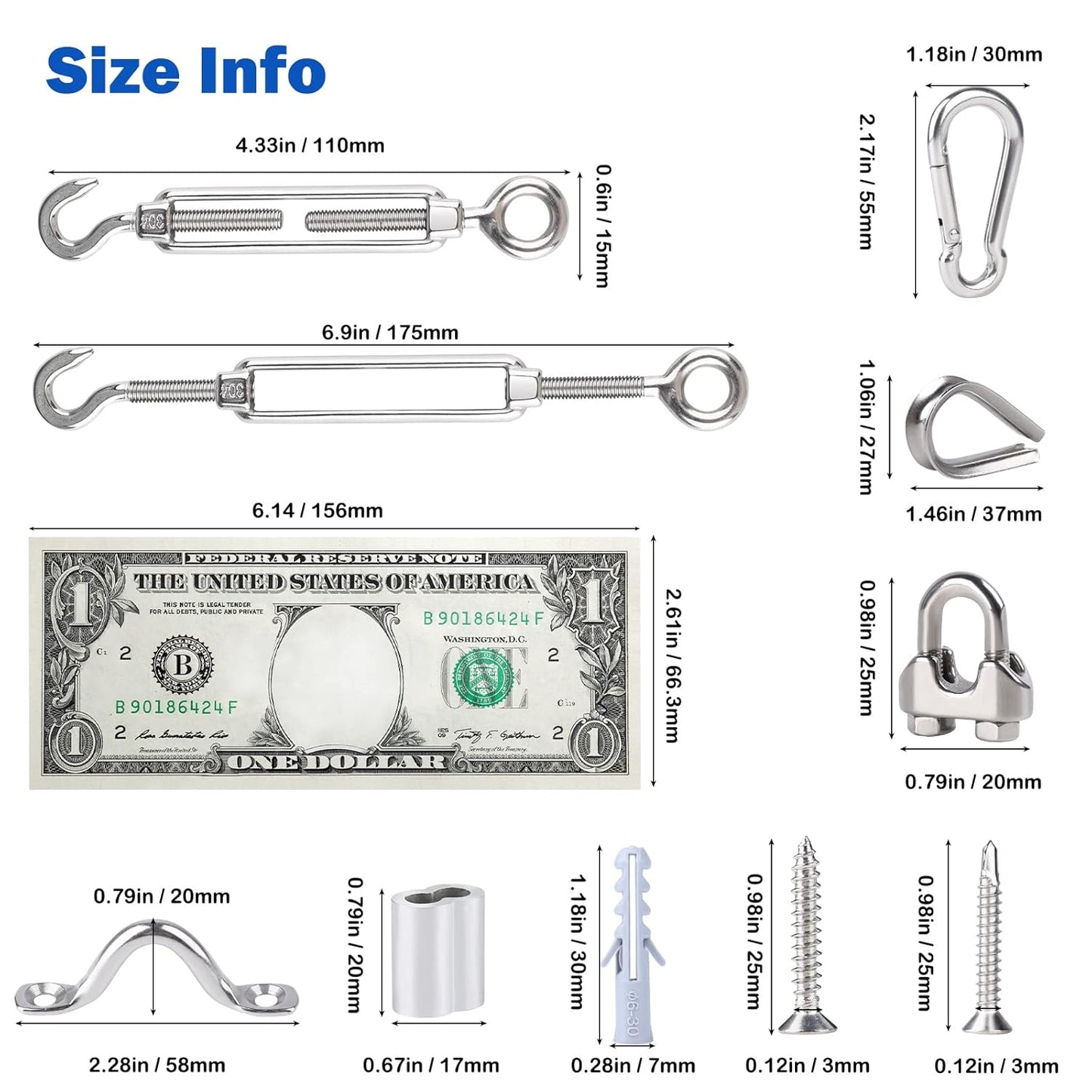 304 Stainless Steel Turnbuckles for Cables Wire Kit, 3/16" Wire Rope w/ 7×7 Strands 200 Ft PVC Coated Steel Cable for Railing System Kit, Garden Cable Trellis, String Light Hanging