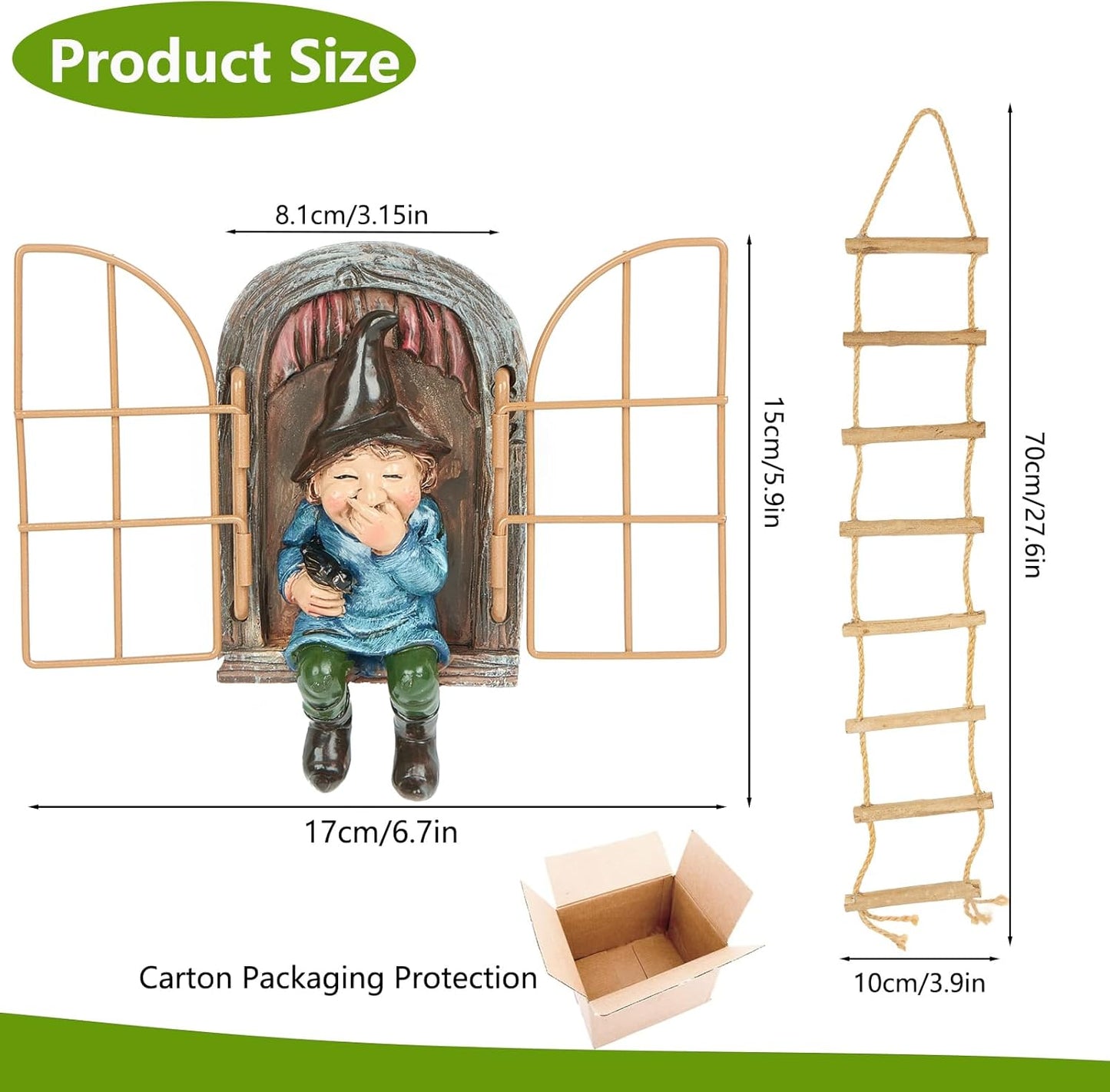 Garden Gnomes Decoration Outdoor Tree Faces Decor with Hanging Ladder for Yard, Elf Out The Door Tree Hugger Resin Garden Sculpture Peeker Yard Art Ornament Whimsical Gnome Decor for Patio Yard Lawn