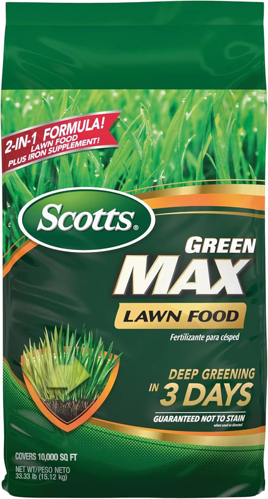 Scotts Green Max Lawn Food, Lawn Fertilizer Plus Iron Supplement for Greener Grass, 10,000 sq. ft., 33.33 lbs.