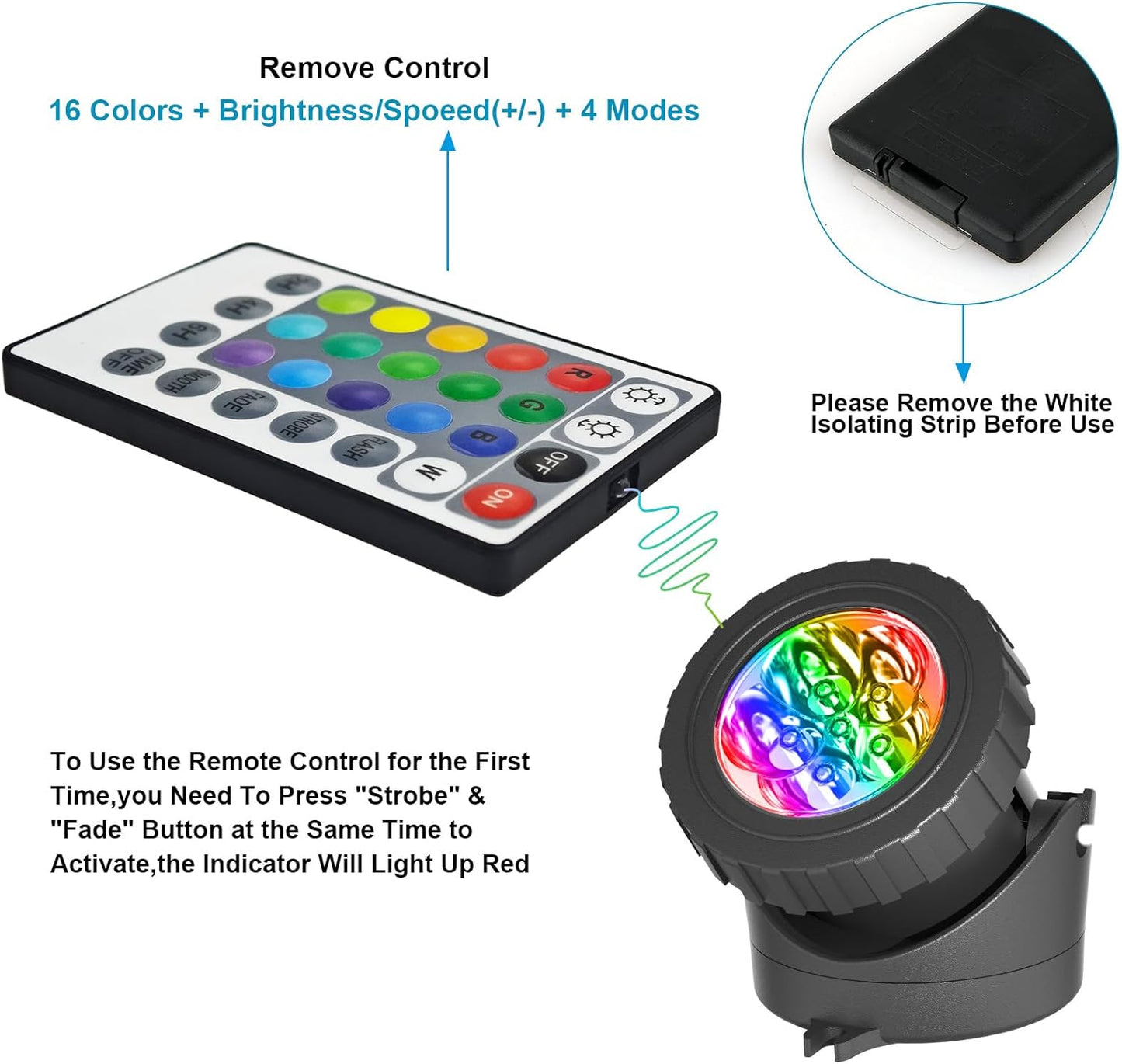 T-SUN LED Pond Light, 3 Head Lamps Submersible LED Pond Lights Color Changing Garden Pond Light with Remote Control, RGB Fish Tank Lights Fountain Spotlight for Garden, Pool, Aquarium Tank(3 Headlamp)