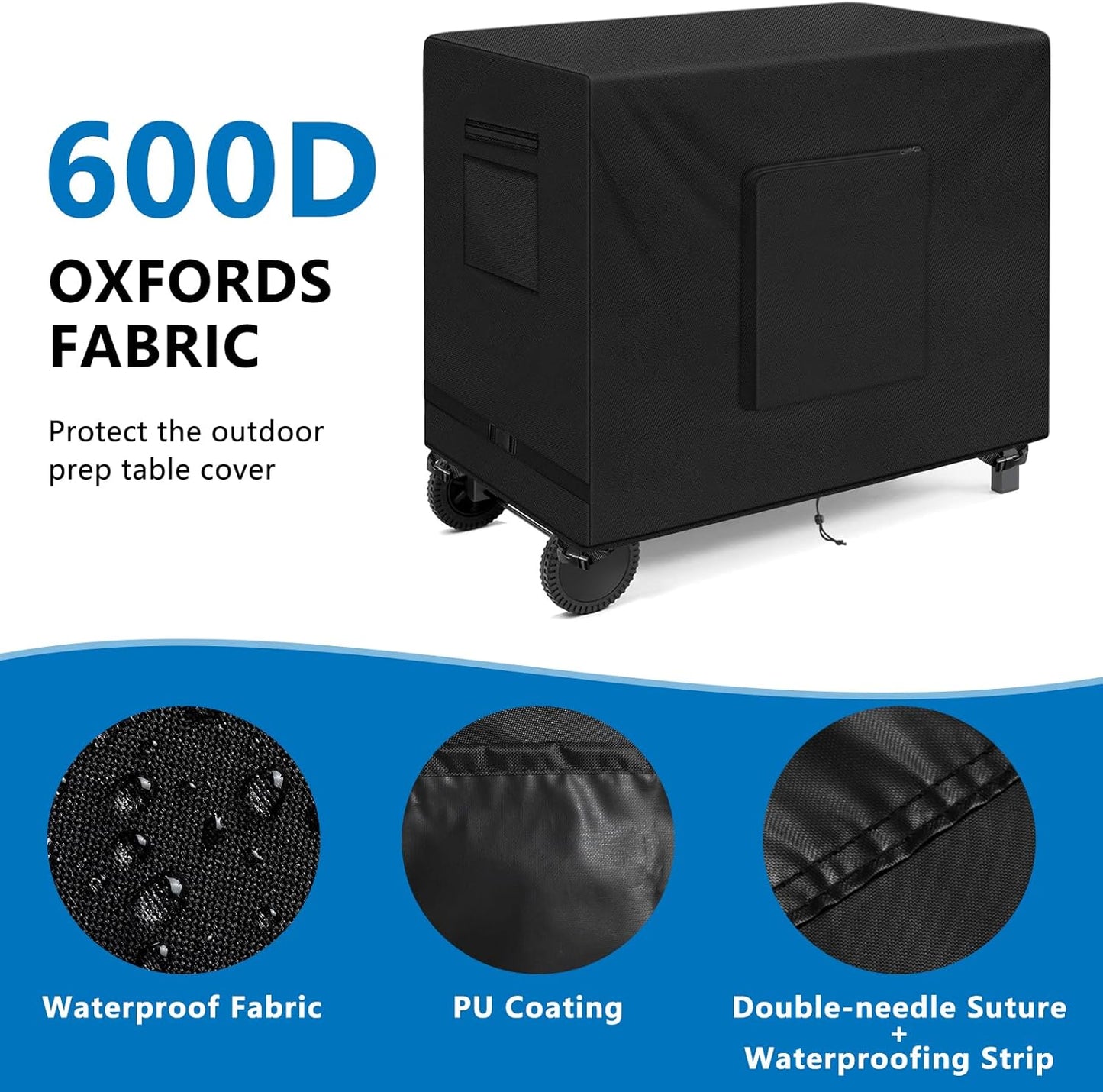 SIRUITON Outdoor Bar Cart Cover for 48 Inch BBQ Food Prep Table, Heavy Duty 600D Oxford Fabric Outdoor Dining Cart/BBQ/Worktable Metal Movable Table Waterproof Cover